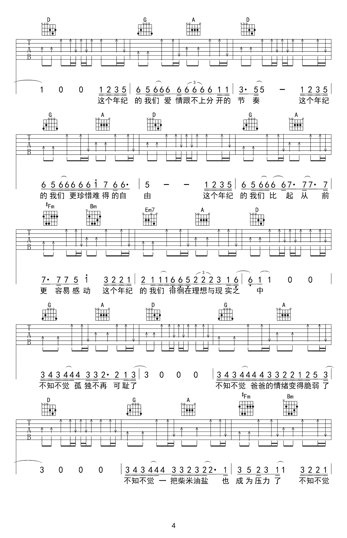 这个年纪吉他谱-齐一《这个年纪》六线谱-高清弹唱谱4