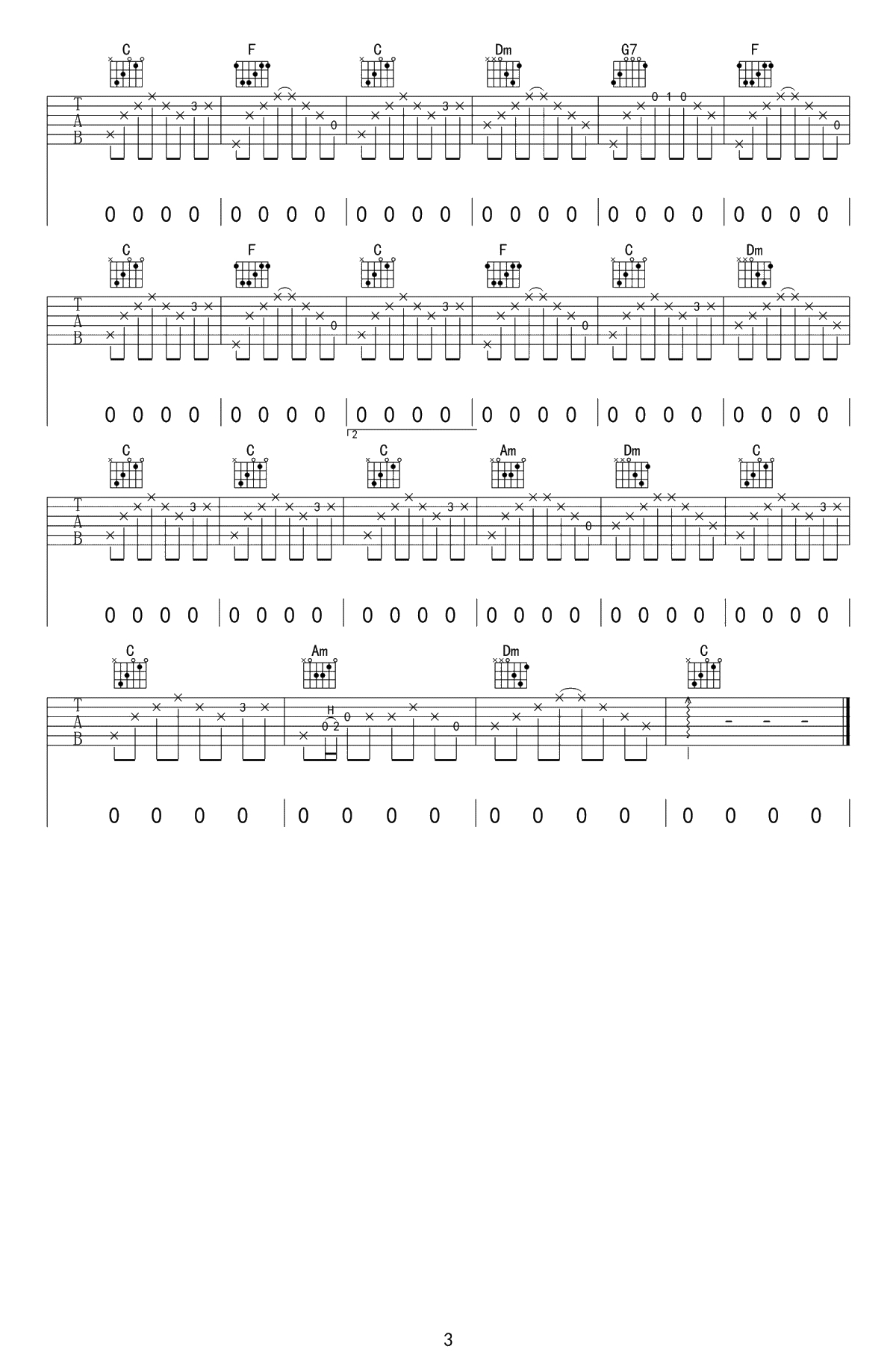 民谣在路上吉他谱-前冲《民谣在路上》六线谱-C调弹唱谱3