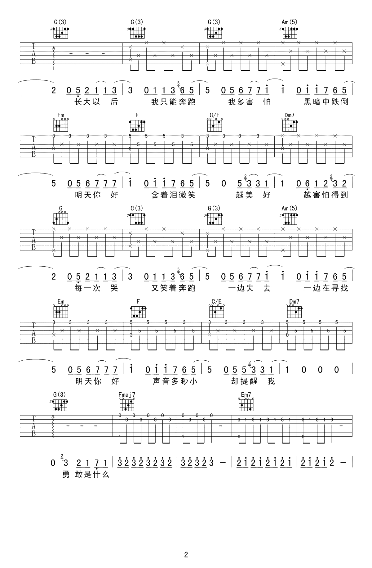 明天你好吉他谱-牛奶咖啡-高清弹唱谱-2