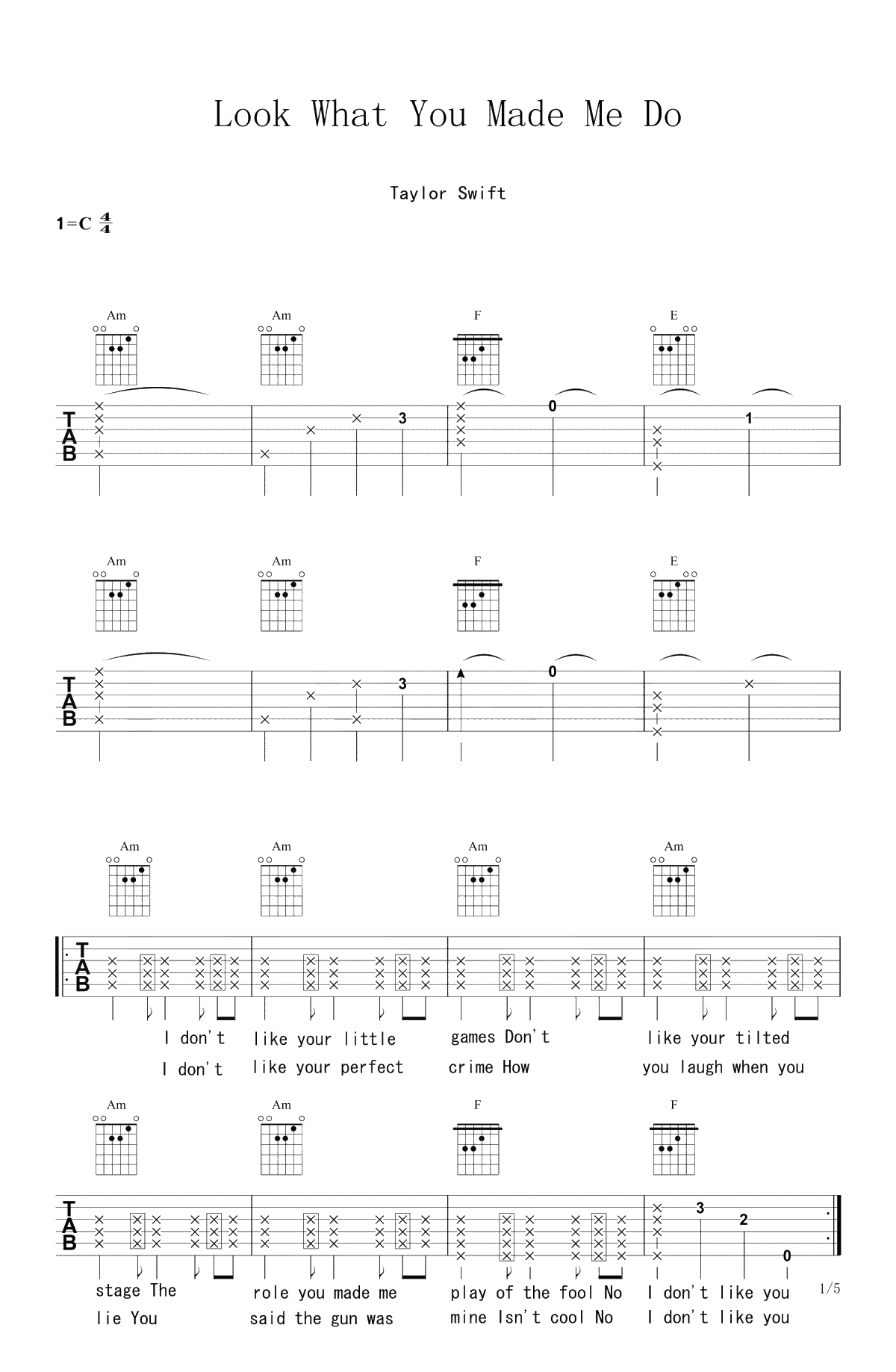 Look What You Made Me Do吉他谱-Taylor Swift-弹唱六线谱1