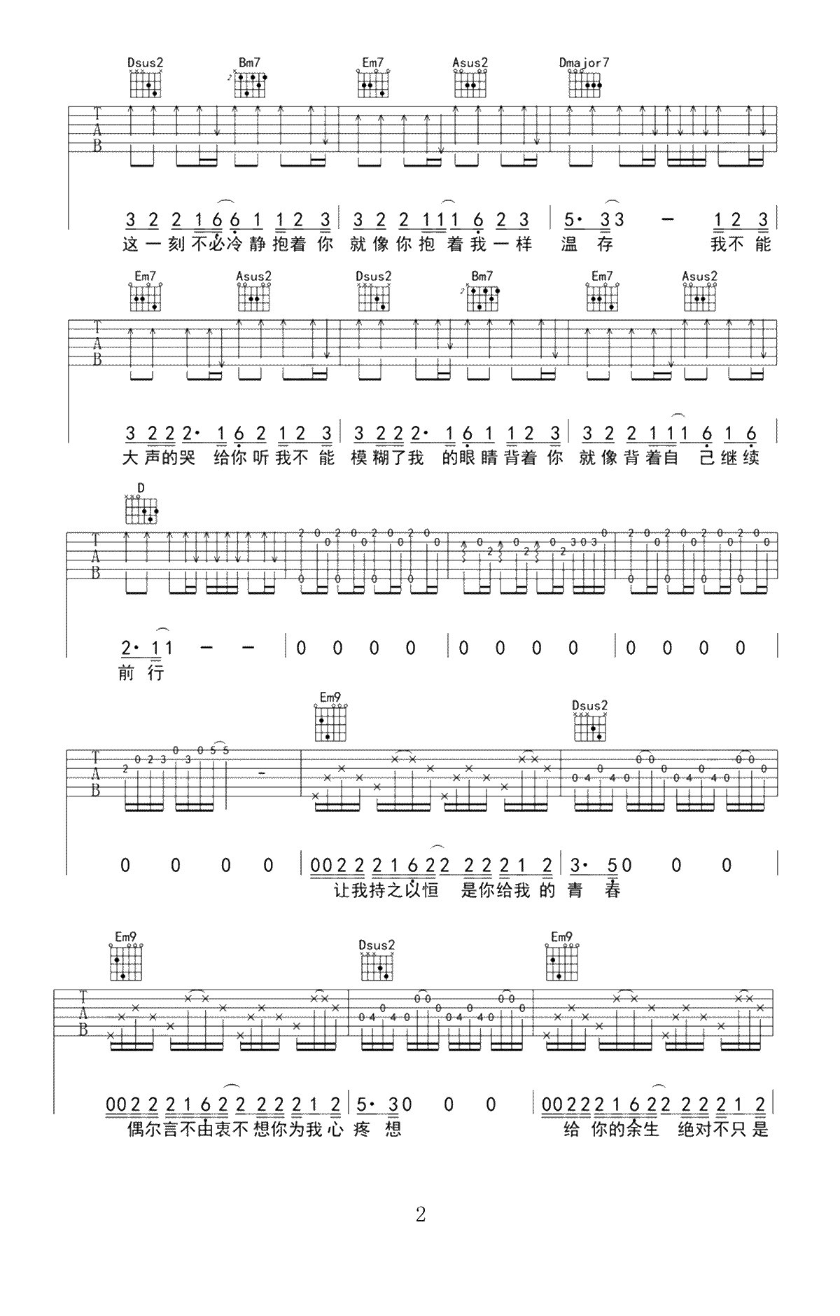 哭给你听吉他谱-金志文《哭给你听》六线谱-弹唱谱2