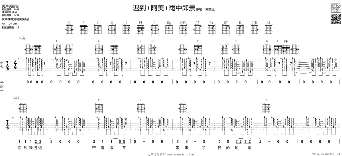 迟到+阿美阿美+雨中即景吉他谱-刘文正-串烧联唱-1