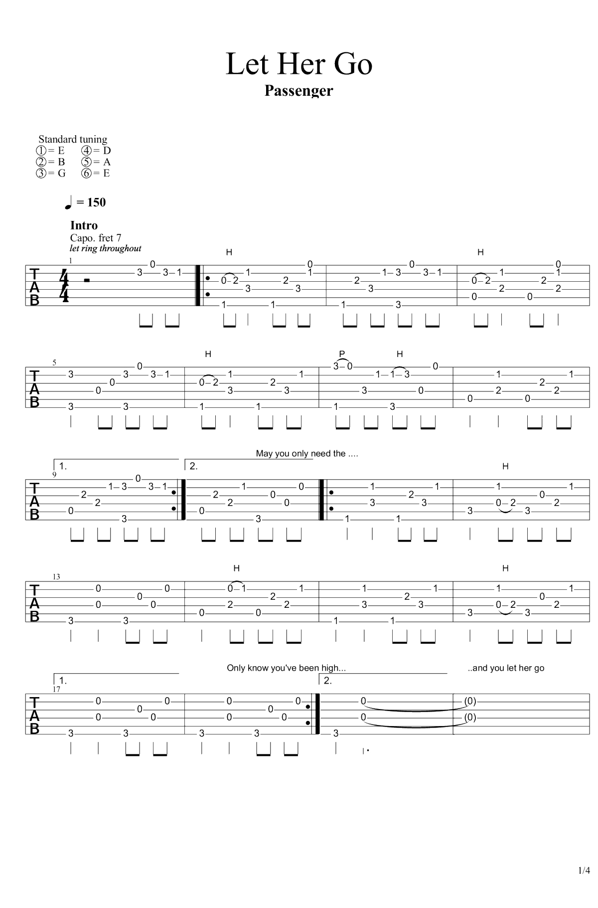 let her go吉他谱-Passenger-let her go六线谱-1