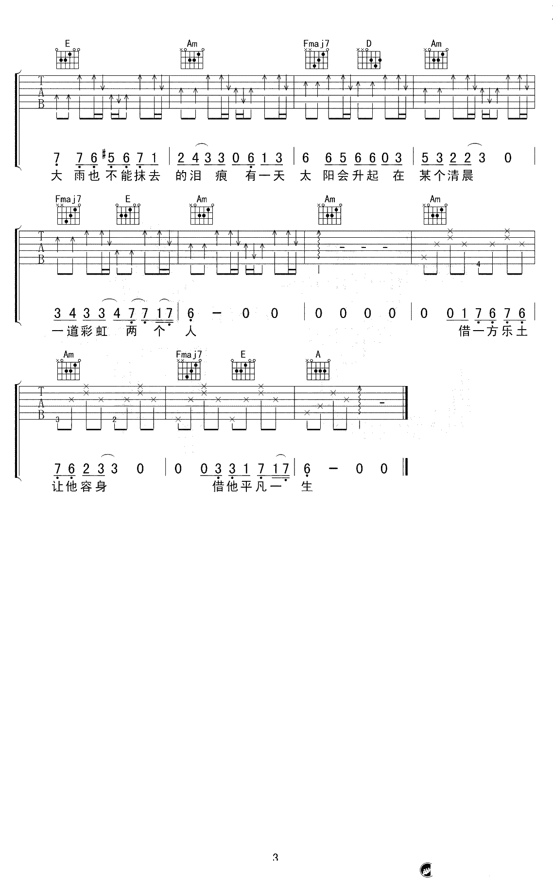 毛不易借吉他谱-C调简单版-借弹唱谱-高清3