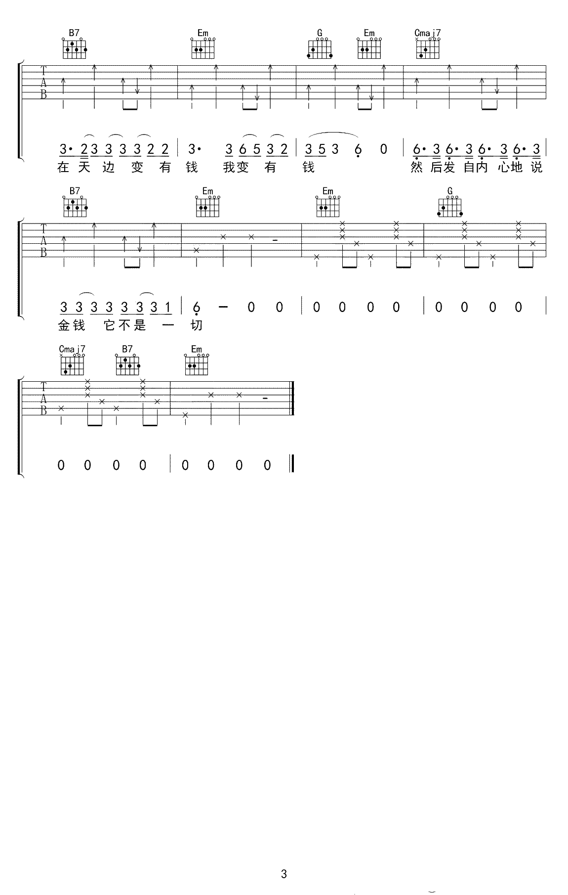 如果有一天我变得很有钱吉他谱-毛不易-G调六线谱3