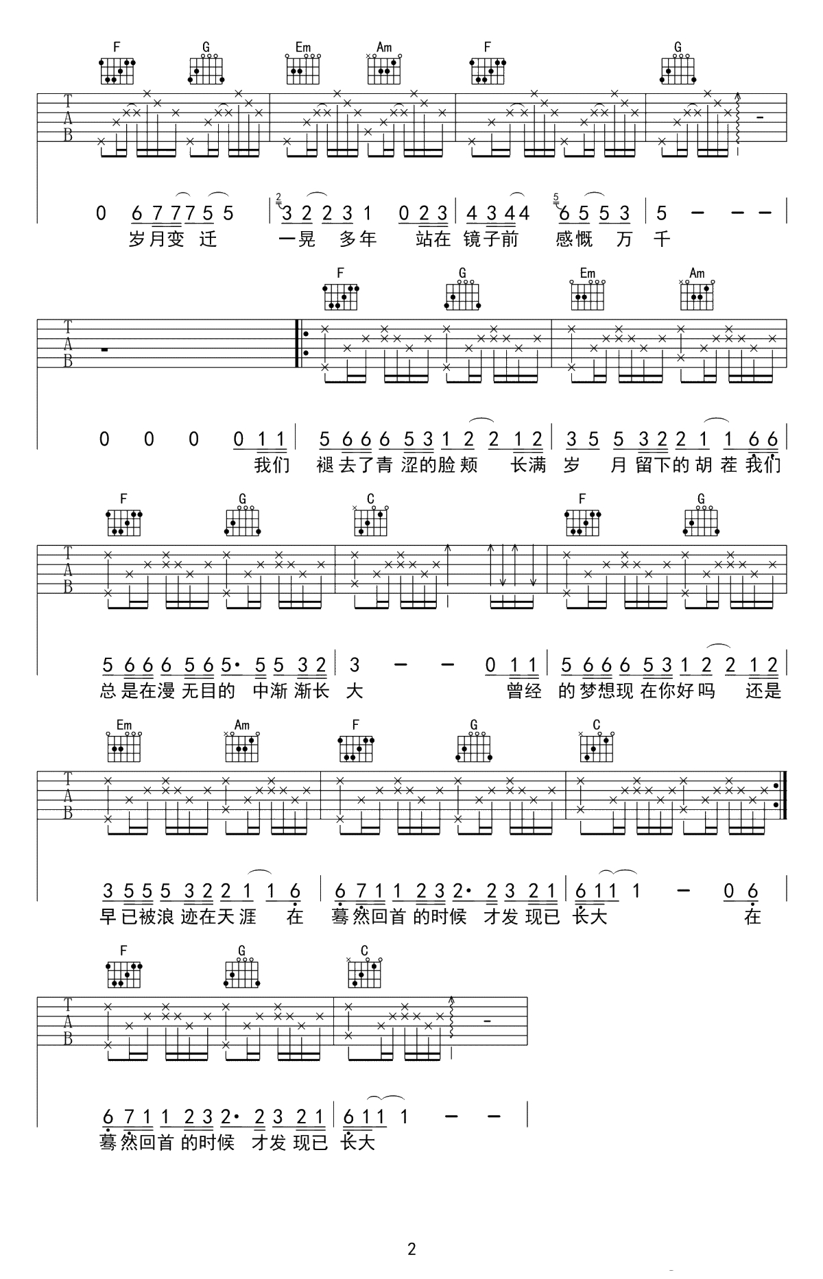 长大吉他谱 钟易轩 弹唱谱+技巧-高清2