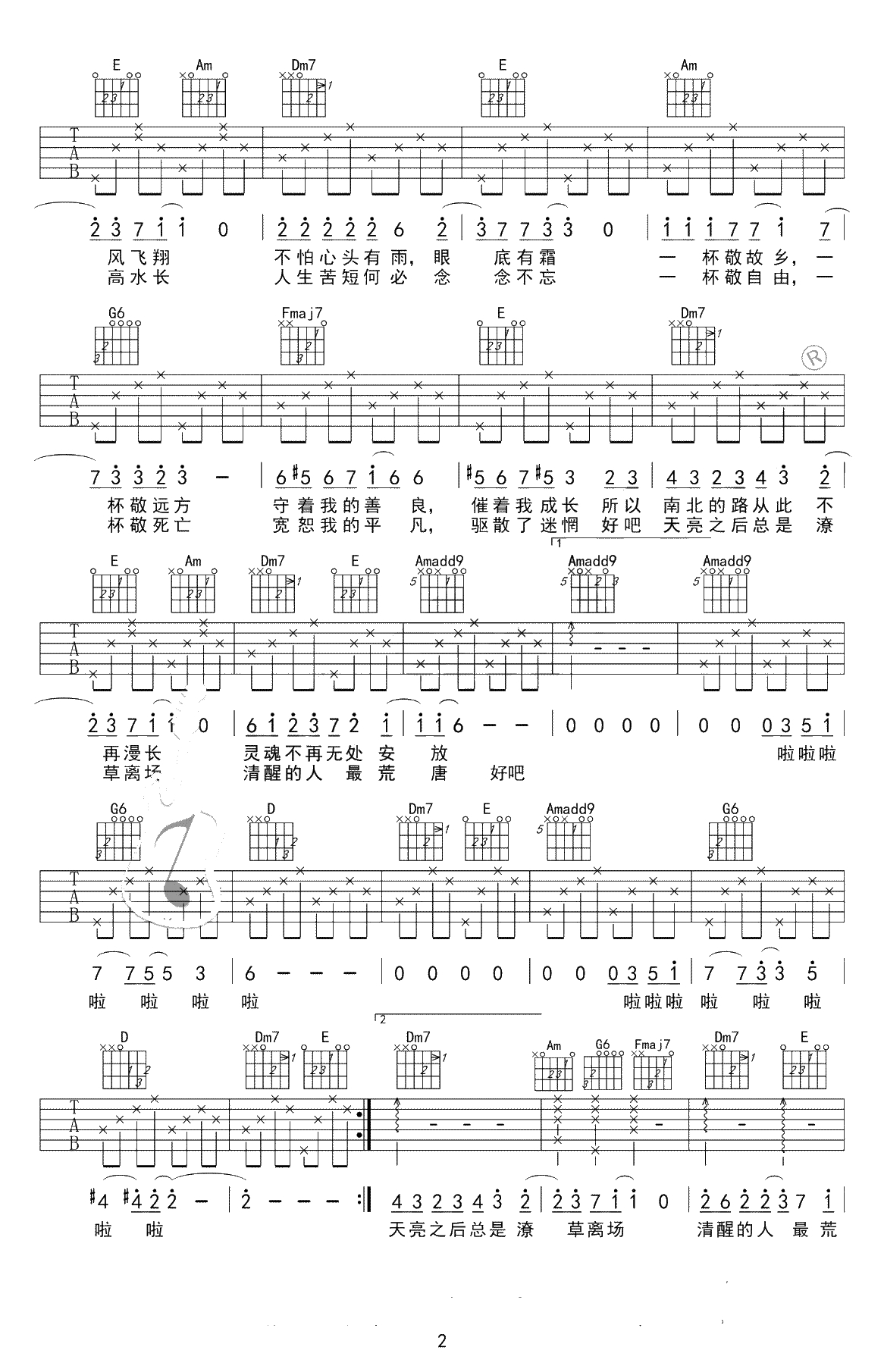 消愁吉他谱女生版-毛不易-C调弹唱谱-高清2