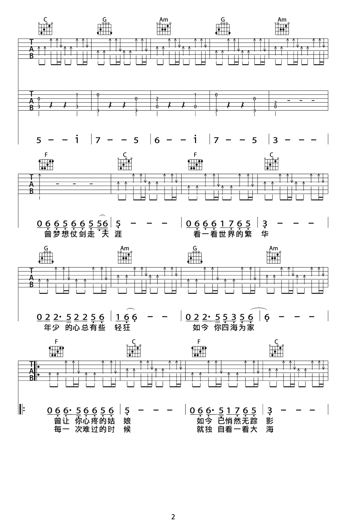 曾经的你吉他谱-许巍-LIVE版本-高清弹唱2