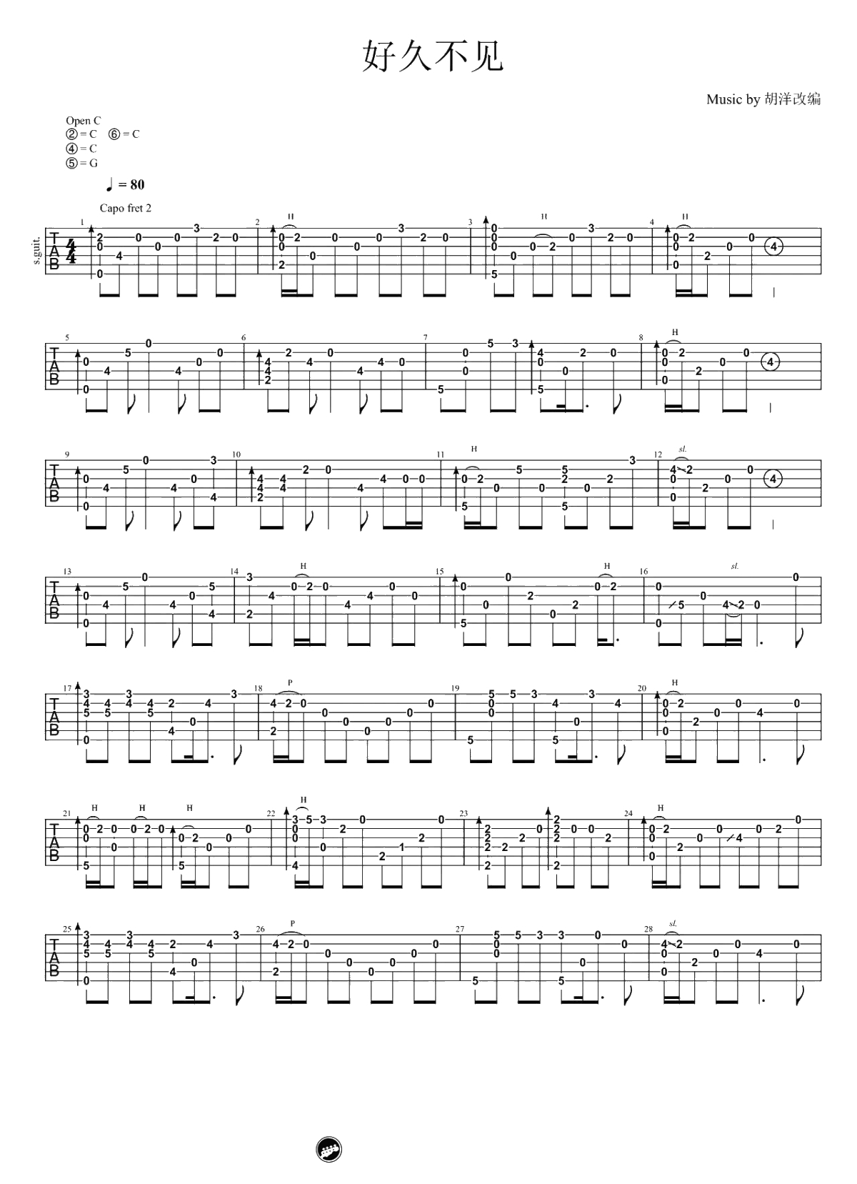 好久不见指弹谱-陈奕迅《好久不见》吉他指弹1