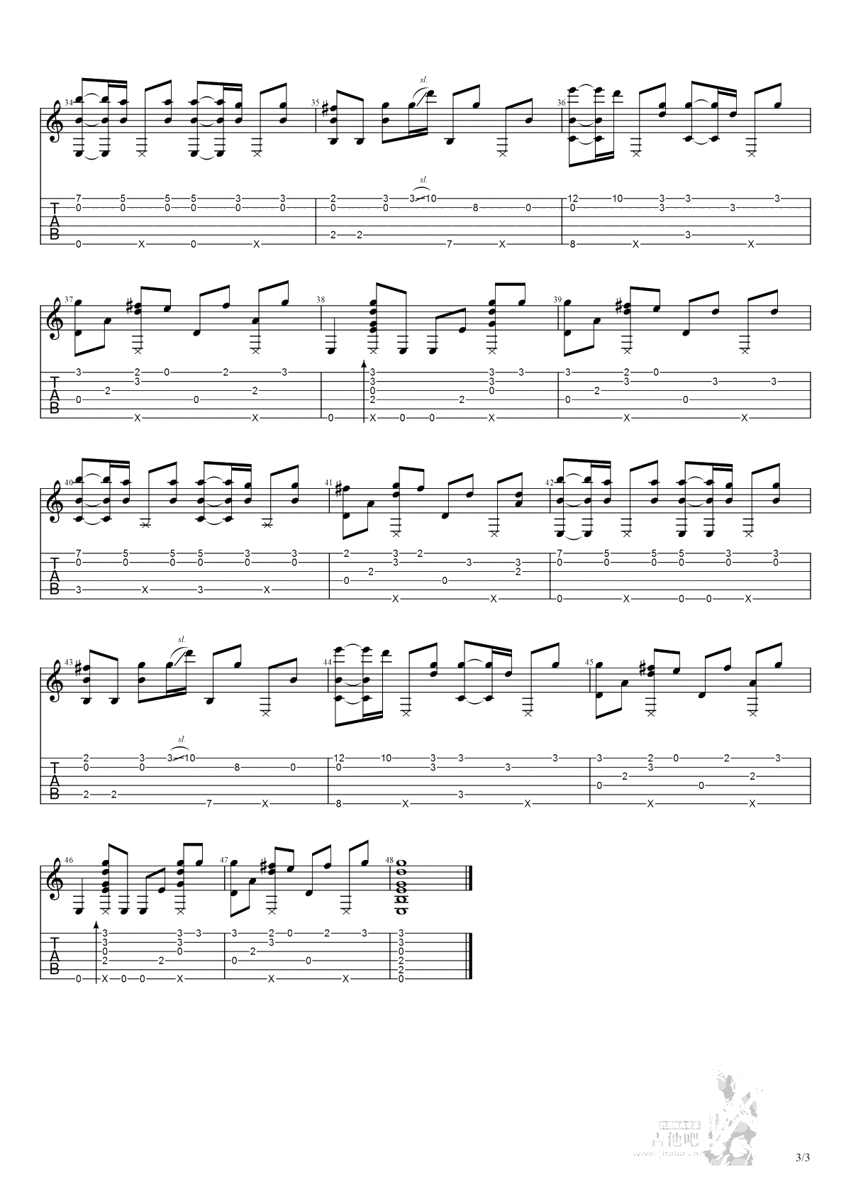 unravel指弹谱-《东京喰种》主题曲-高清-吉他独奏谱3