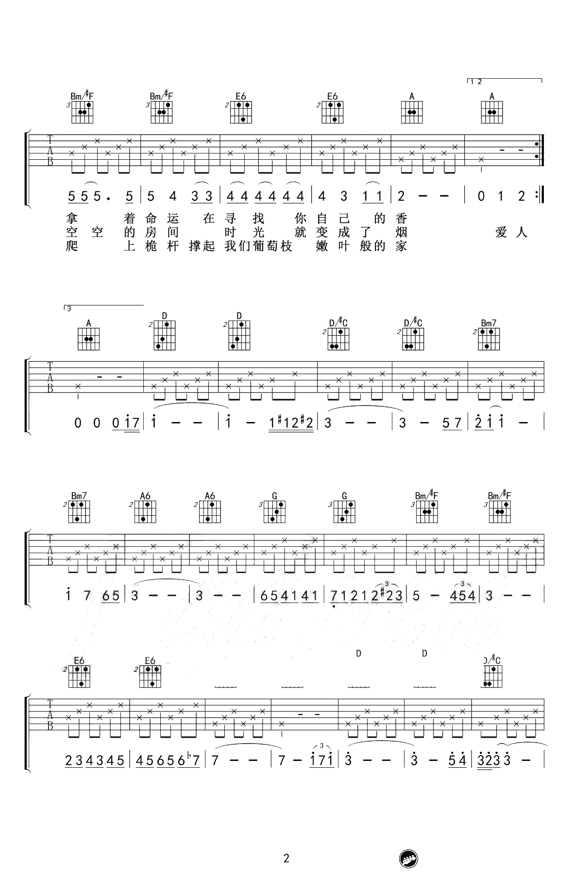 米店吉他谱-原版+简化版-张玮玮《米店》吉他弹唱2