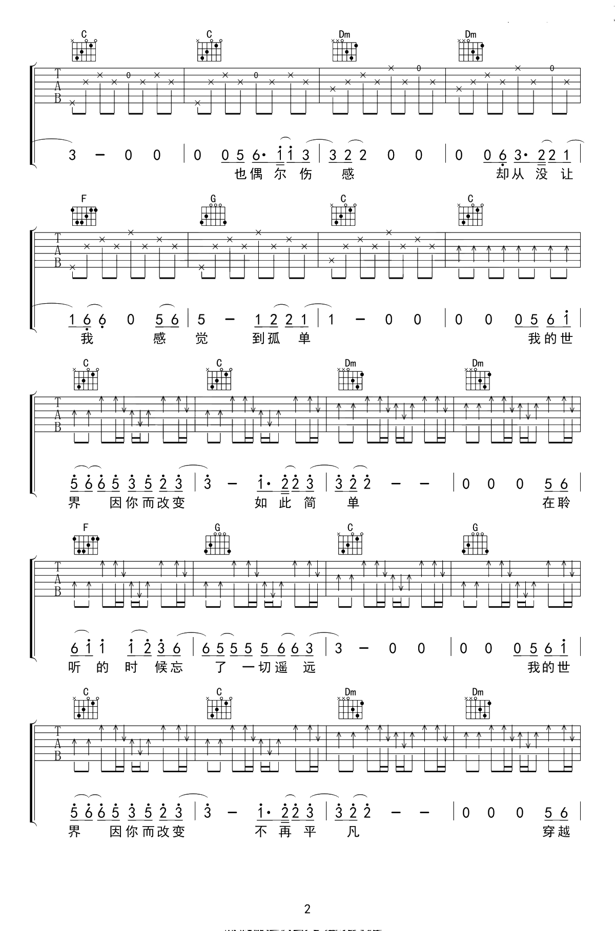 无限可能吉他谱-丢火车乐队-C调弹唱谱-高清2