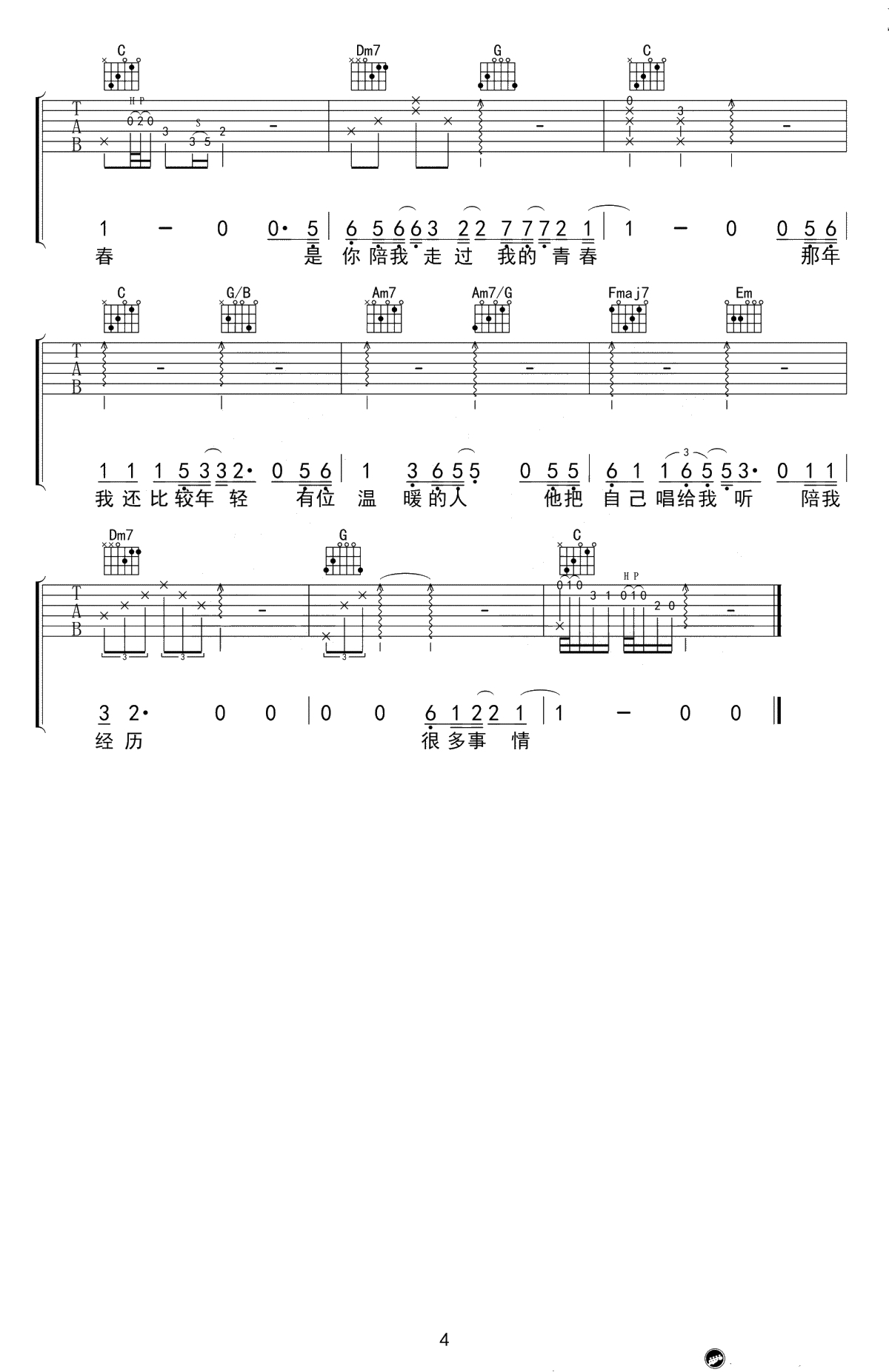 温暖的人吉他谱-齐一-C调弹唱谱-温暖的人六线谱4