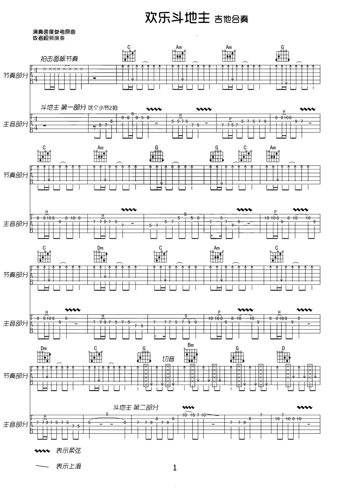 欢乐斗地主指弹谱 双吉他合奏版本 1