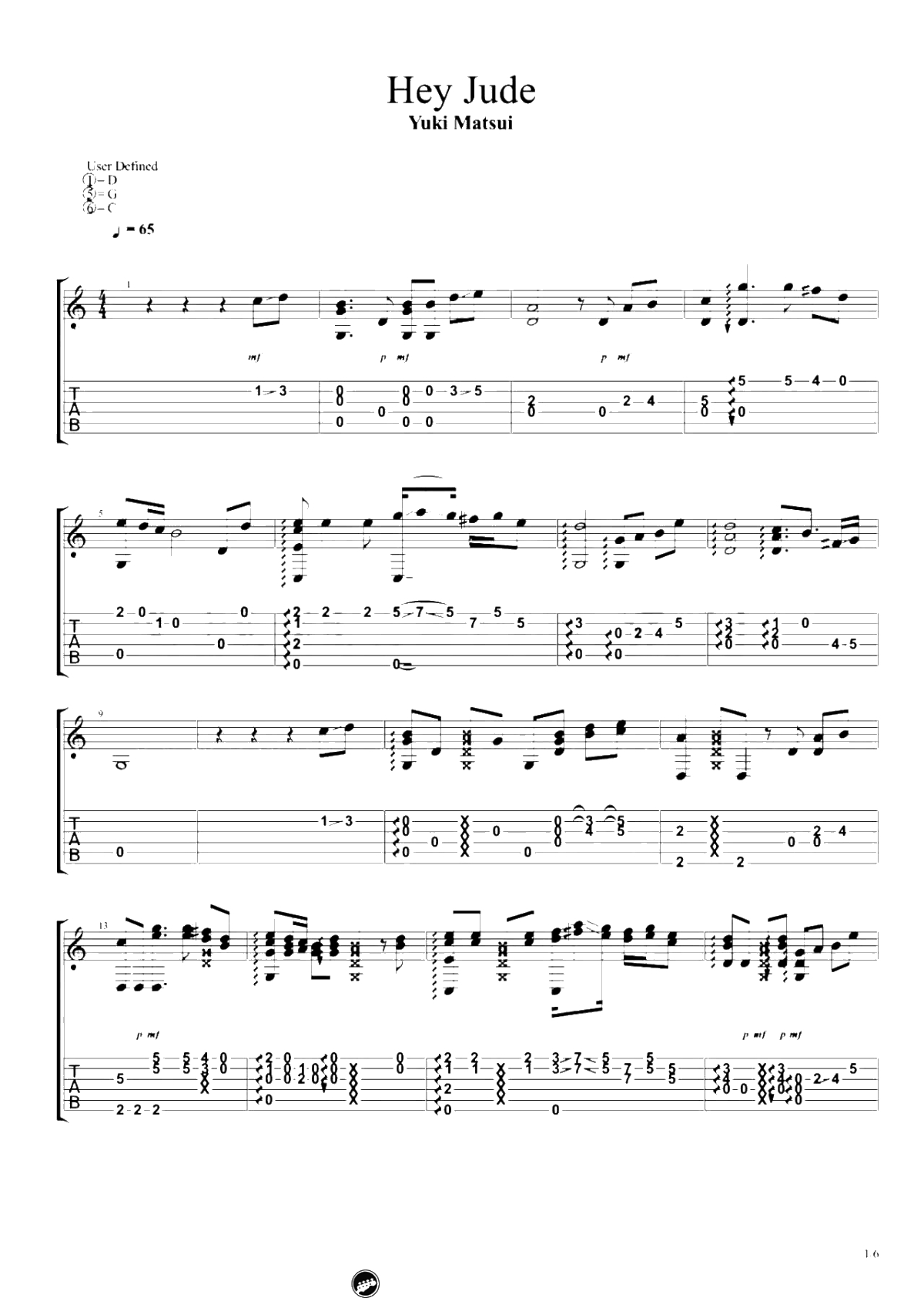 Hey Jude指弹吉他谱-松井佑贵-吉他独奏谱-高清1