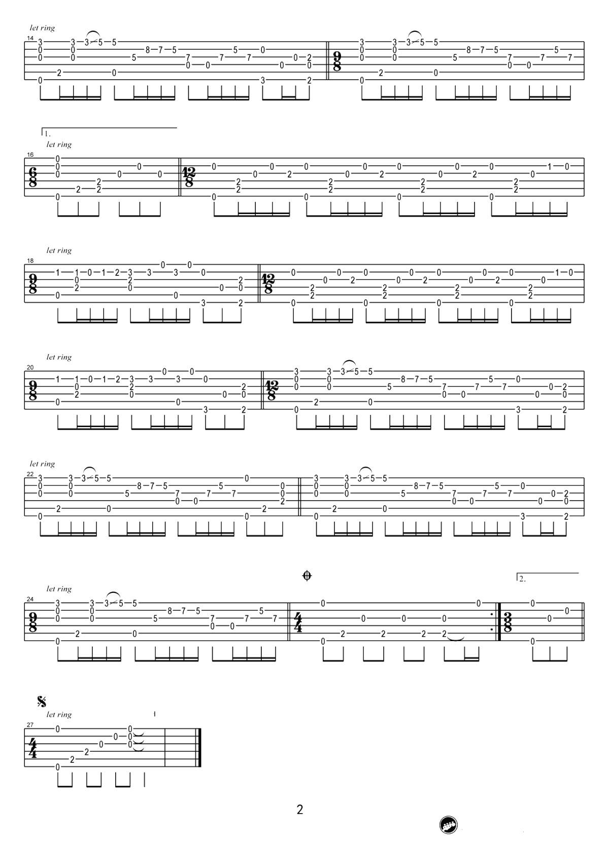 梦中的婚礼指弹谱-卢家宏编配版本-吉他独奏谱-2