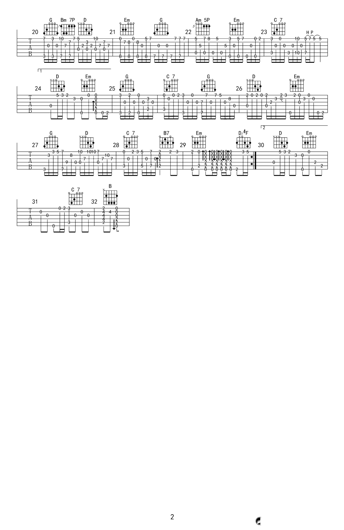 魔鬼中的天使指弹谱-田馥甄-吉他独奏谱-指弹2