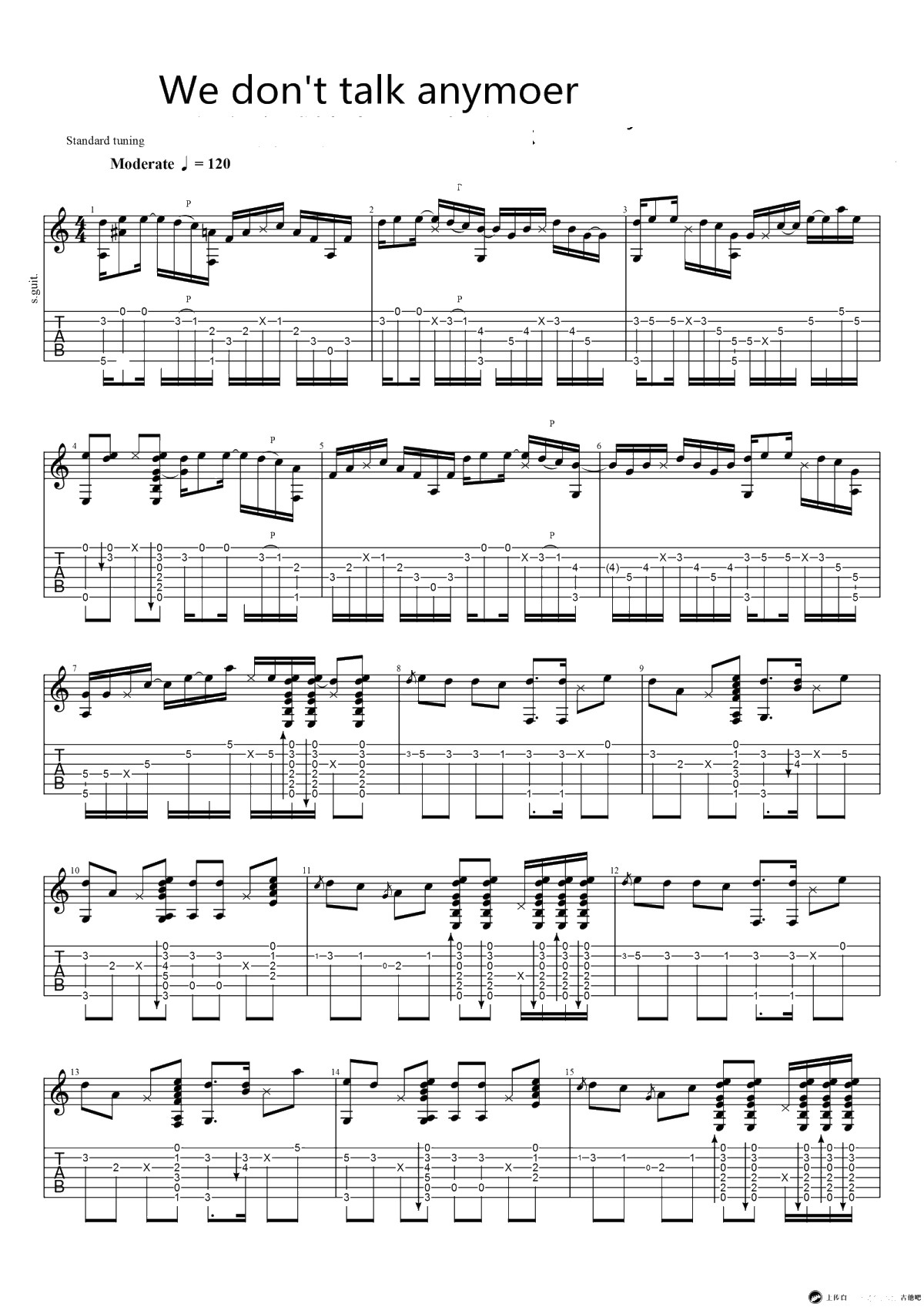 We don't talk anymore指弹谱-Charlie Puth-吉他独奏1