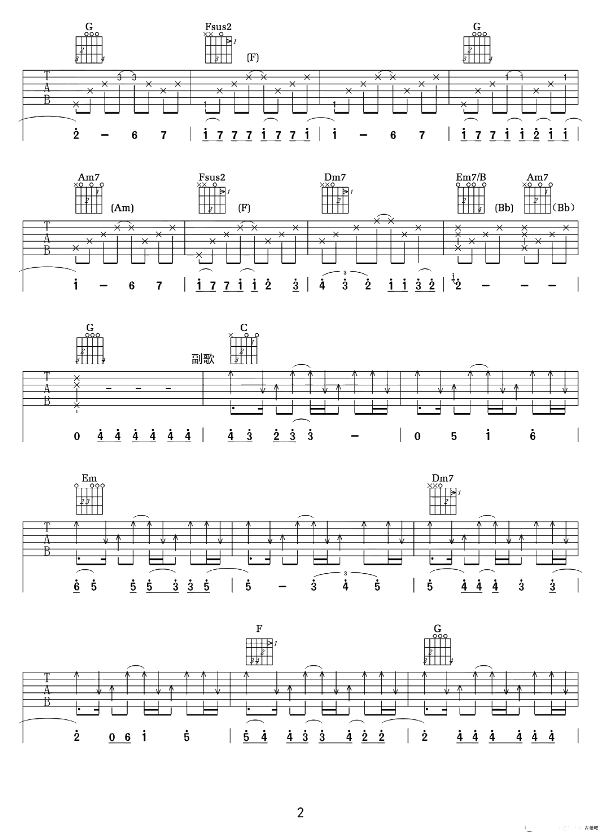 直到世界的尽头吉他谱-灌篮高手片尾曲-C调弹唱2