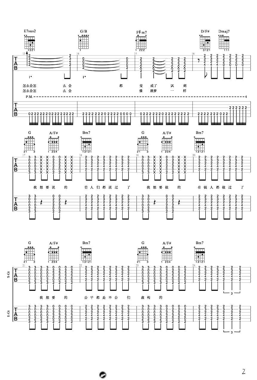 草东没有派对《烂泥》吉他谱-六线谱弹唱谱-双吉他版本2