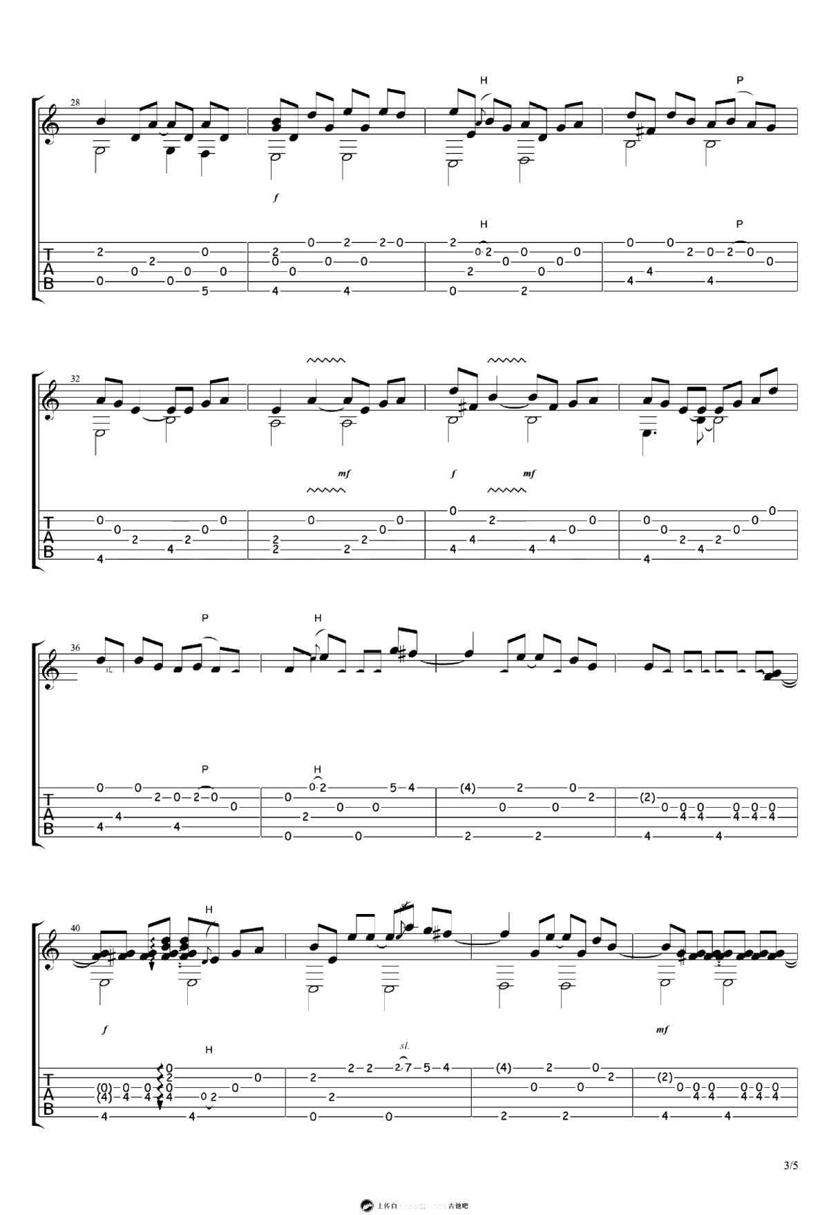 康定情歌指弹吉他谱-走音/曹思义-吉他独奏谱-3