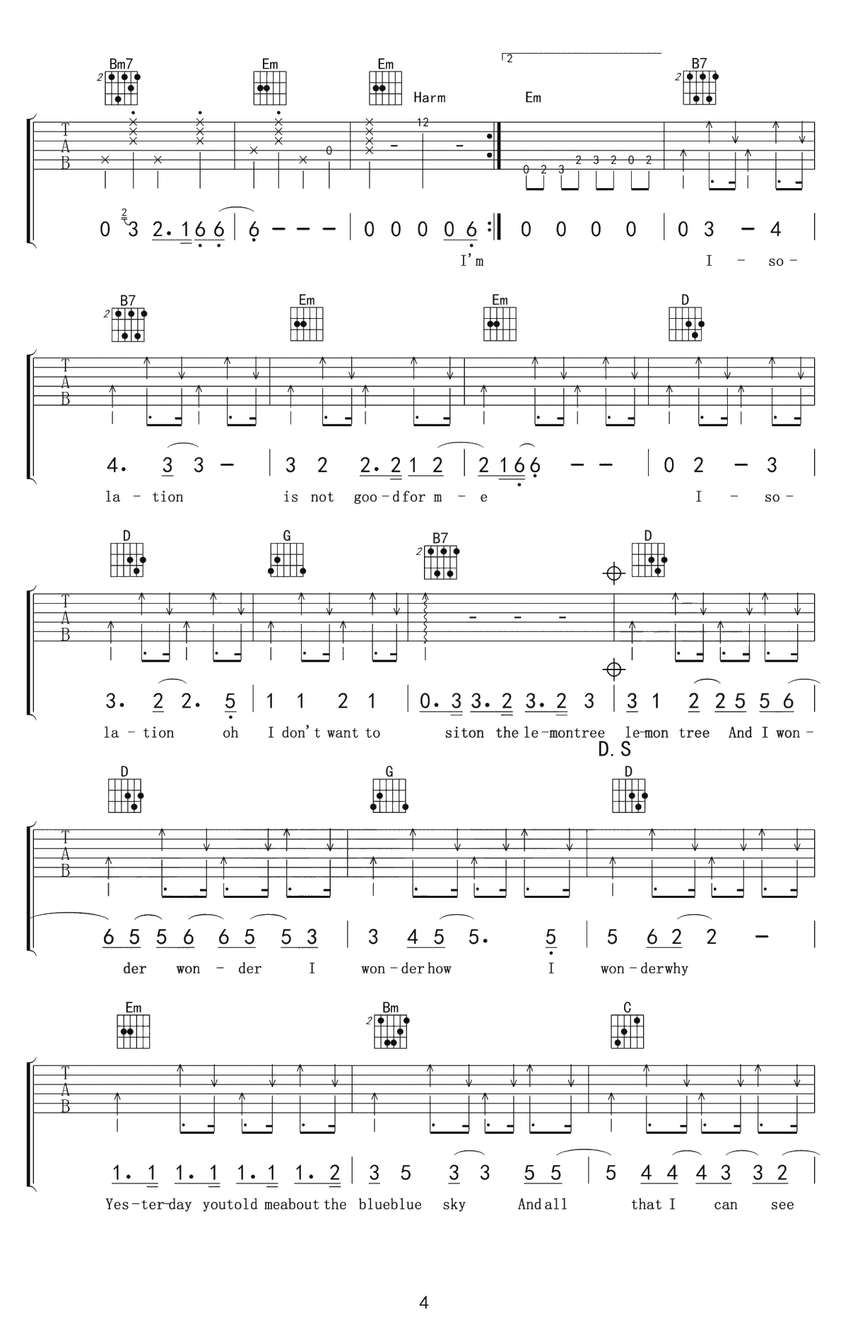 柠檬树吉他谱-《Lemon Tree》吉他谱-吉他4