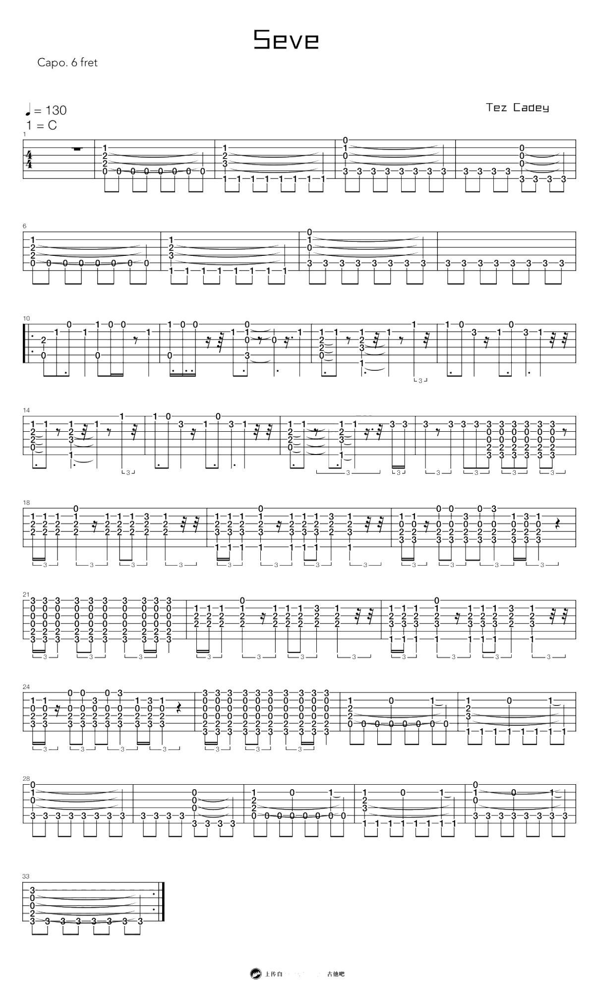Seve吉他谱 C调简单版 六线谱 1
