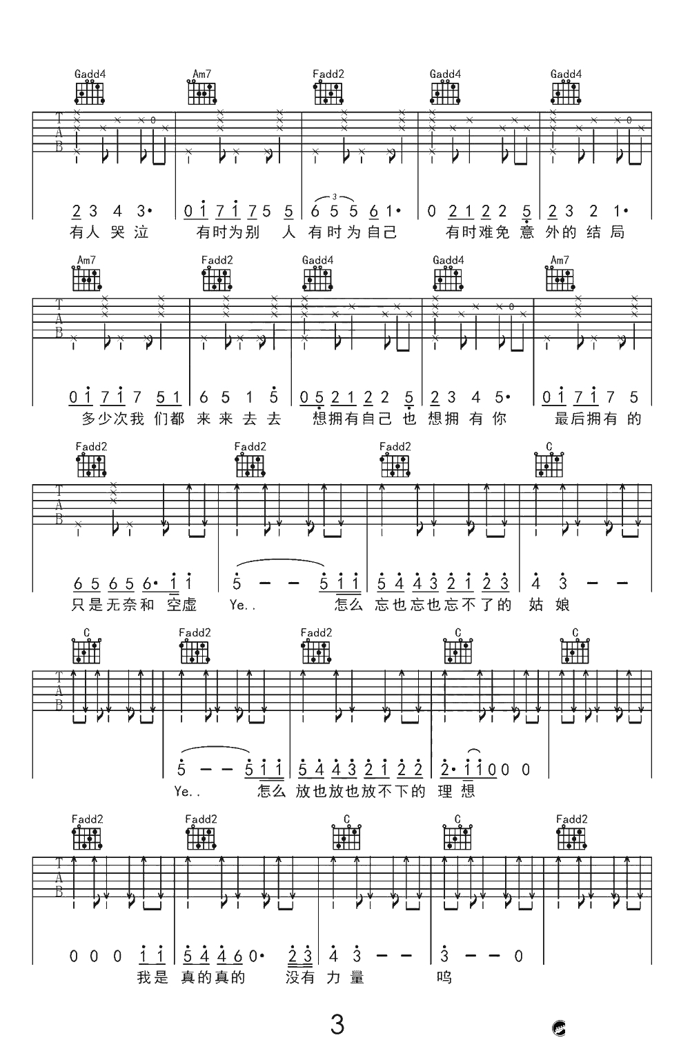 梁博喜剧吉他谱-C调弹唱谱-《喜剧》六线谱3