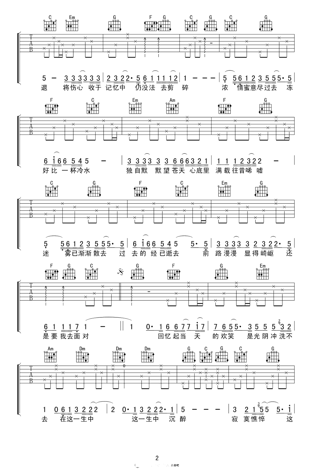 情凭谁来定错对吉他谱-谭咏麟-C调弹唱谱-高清2