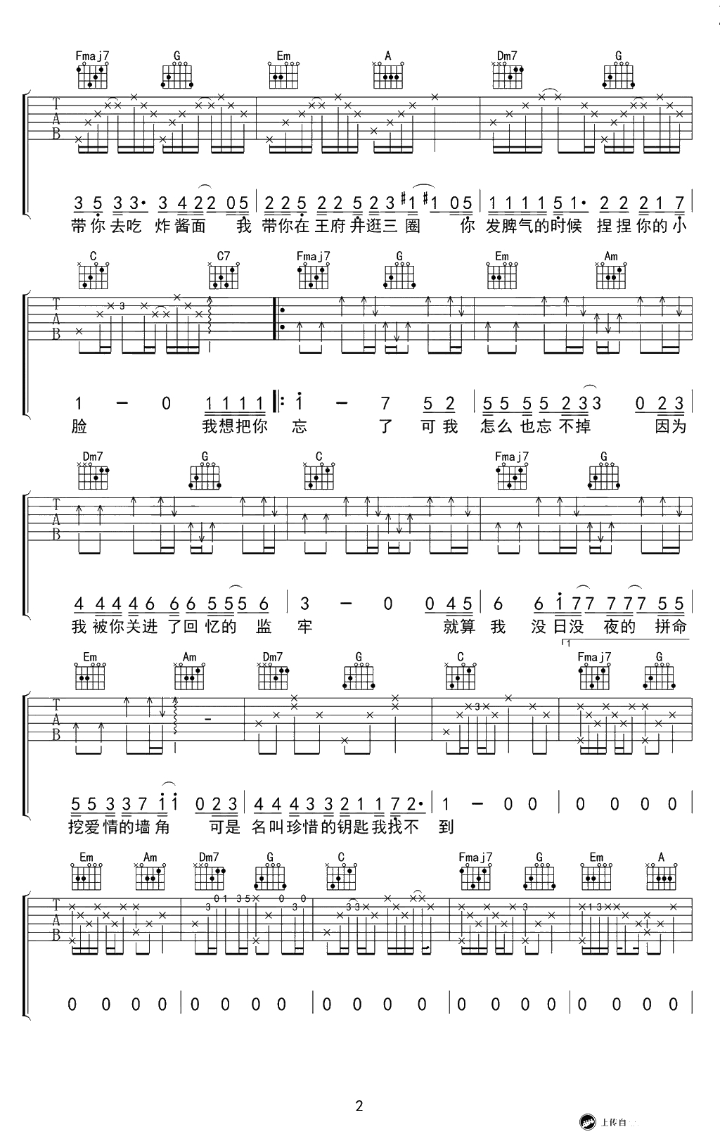 胡话日记吉他谱-王圣夫-C调弹唱谱-六线谱2