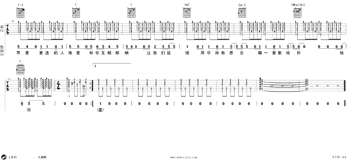 克卜勒吉他谱 C调六线谱 孙燕姿 弹唱4