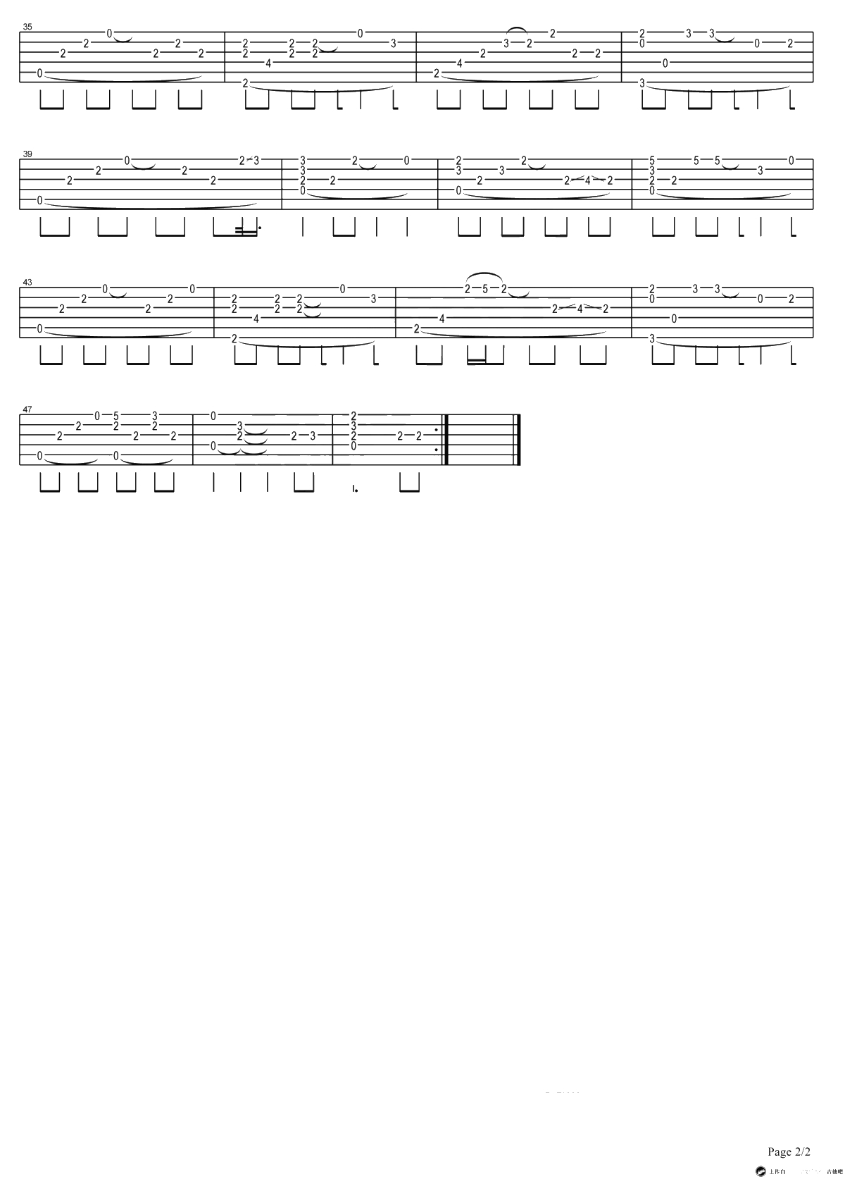 孤独的总和指弹谱-吴汶芳-吉他独奏谱-六线谱2