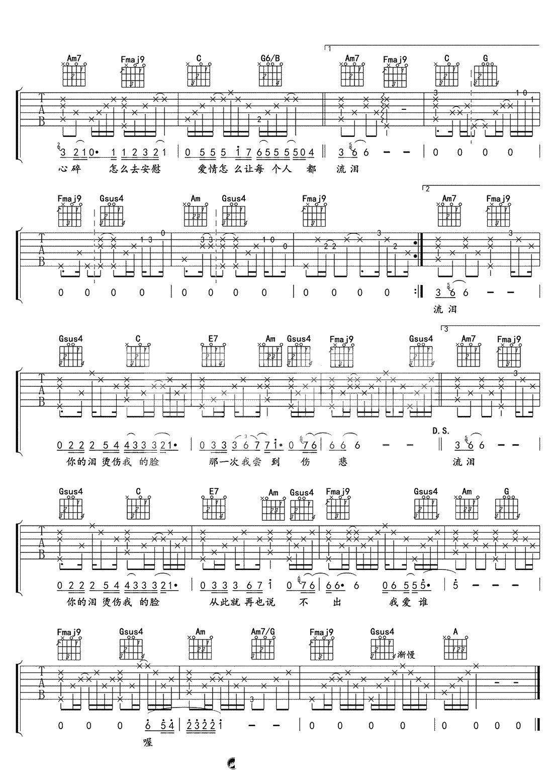 让每个人都心碎吉他谱-黄大炜-C调弹唱谱-2