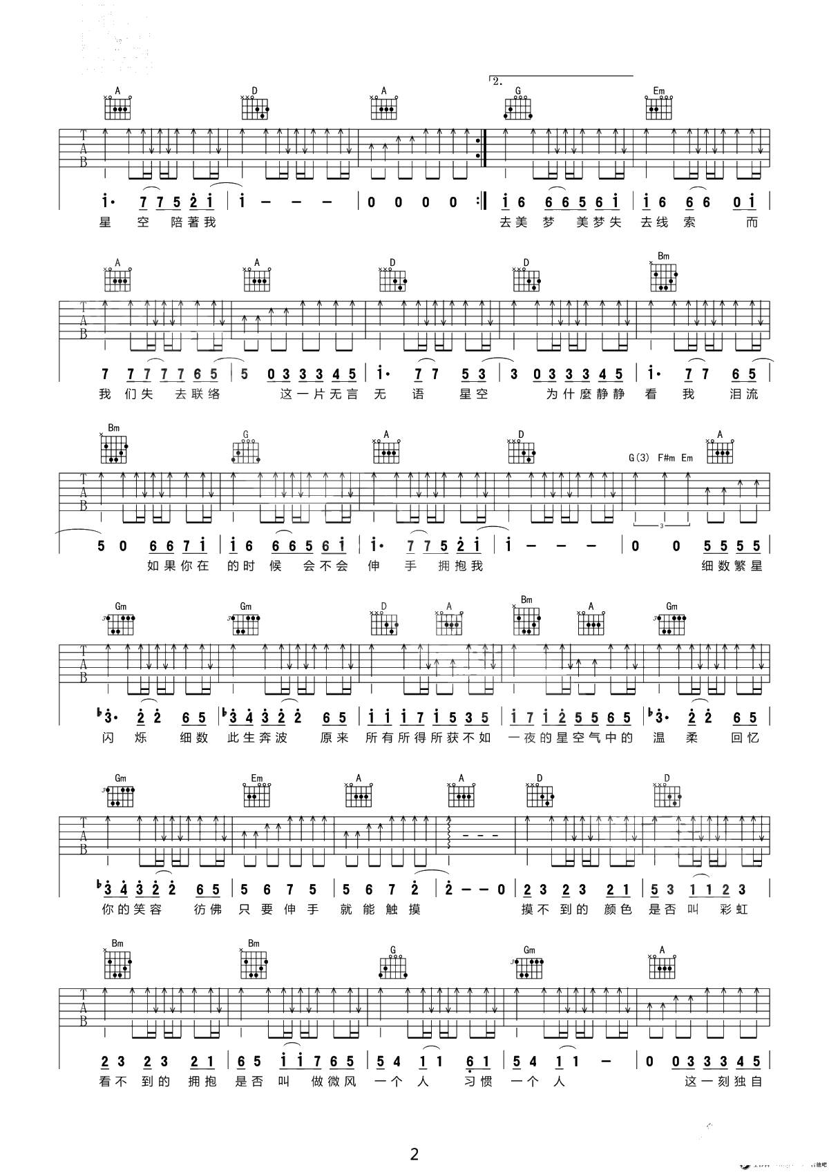 五月天《星空》吉他谱-高清弹唱谱-六线谱2