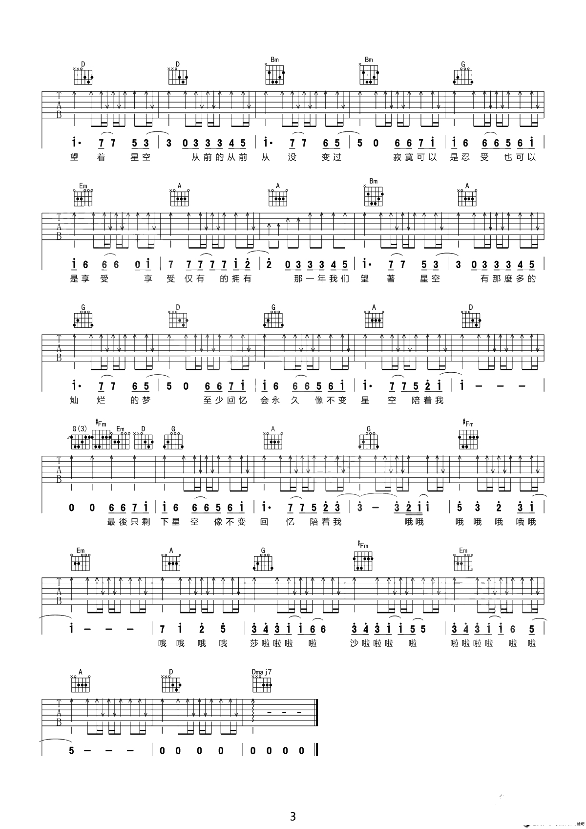 五月天《星空》吉他谱-高清弹唱谱-六线谱3
