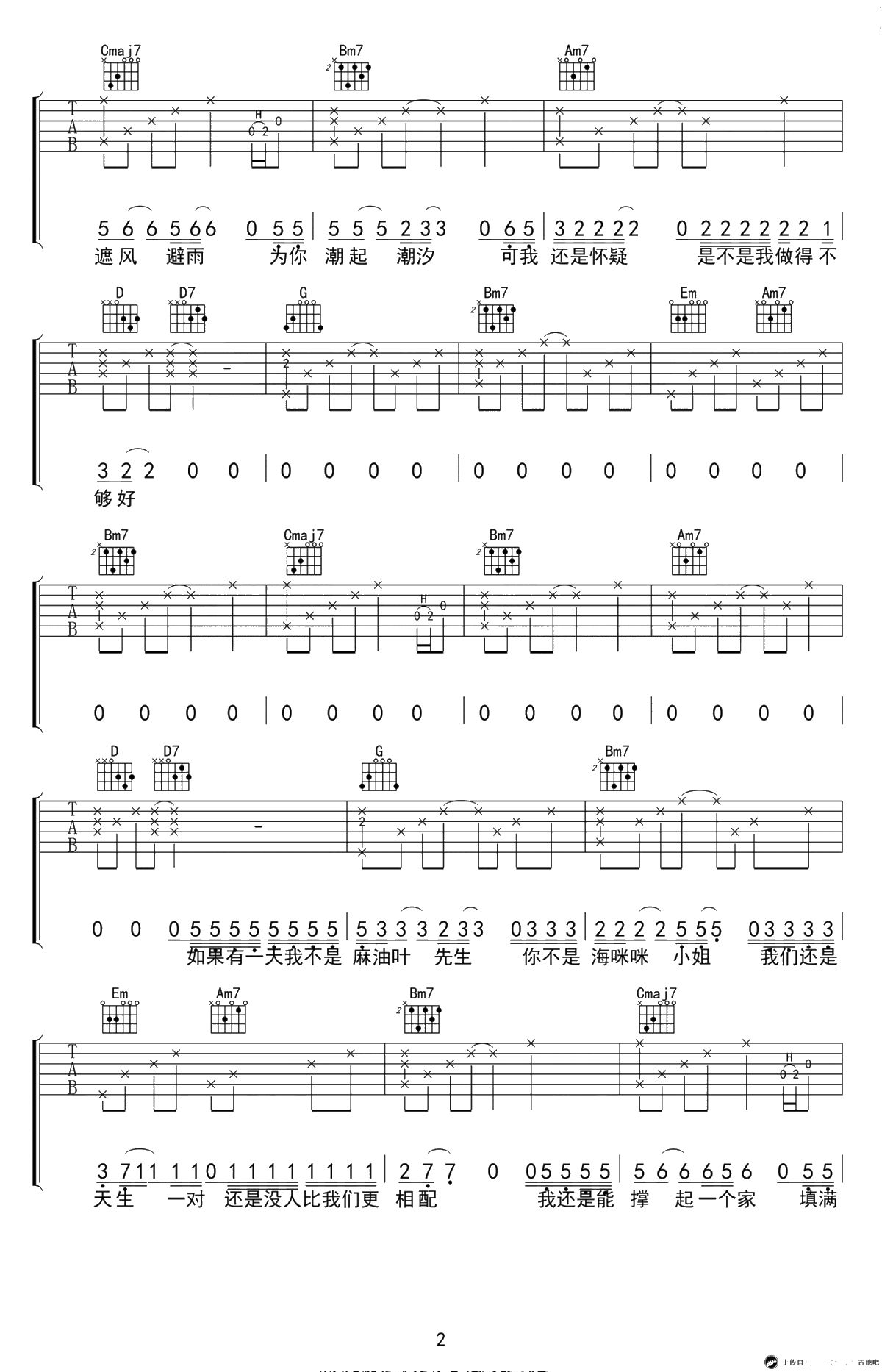 海咪咪小姐吉他谱-马頔-G调弹唱谱-原版吉他谱2
