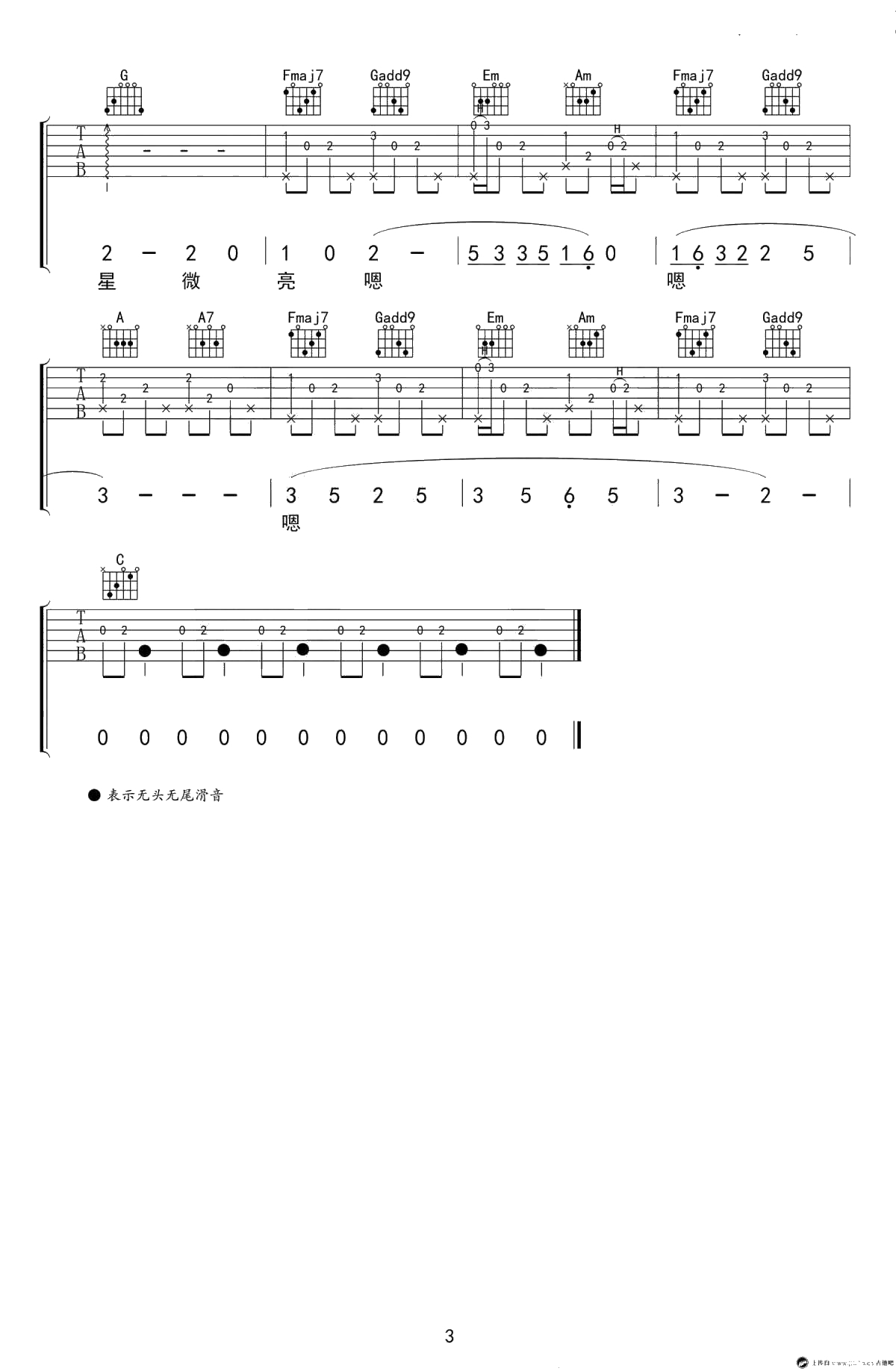 船子吉他谱 陈鸿宇 C调原版弹唱谱 高清六线谱3