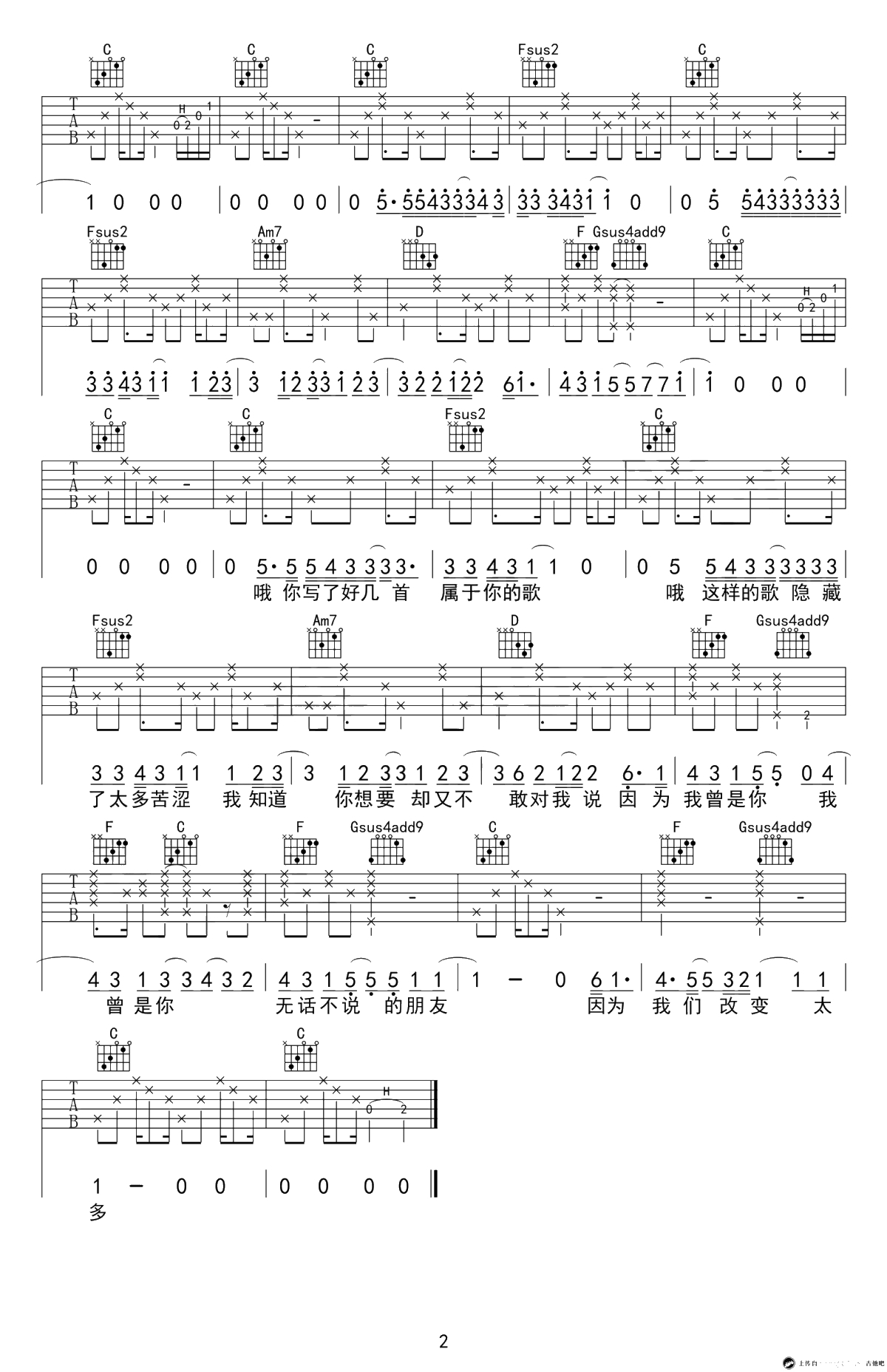 下个星期去英国吉他谱-陈绮贞-C调弹唱谱-简单吉他版2