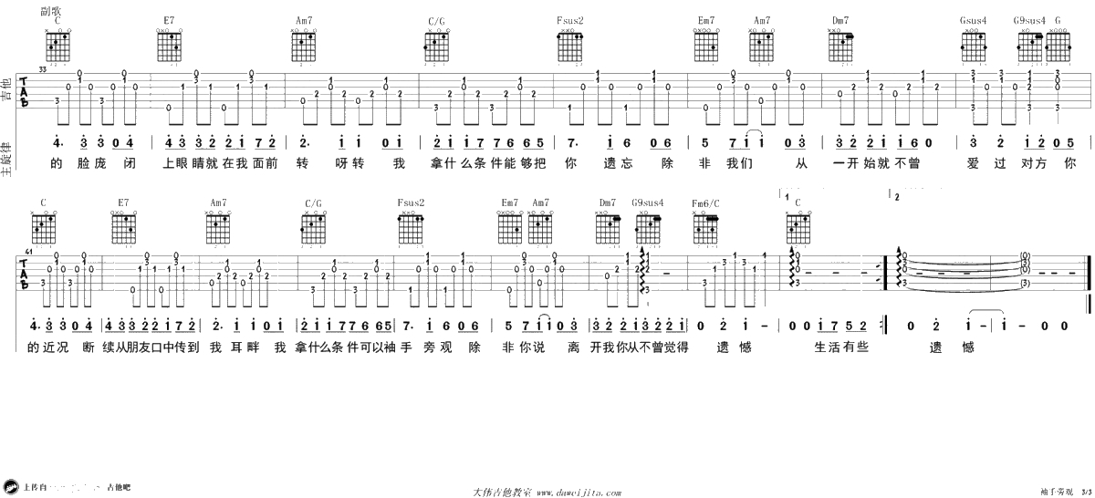 袖手旁观吉他谱-齐秦-C调弹唱谱-吉他3
