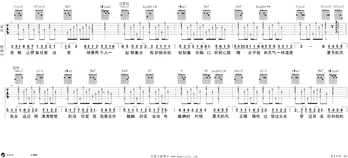 夏天的风吉他谱-温岚-女生版弹唱谱-吉他2