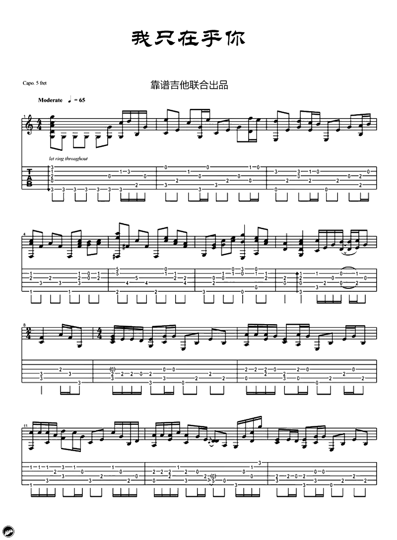 我只在乎你指弹谱-冈崎伦典改编版-吉他独奏谱-1