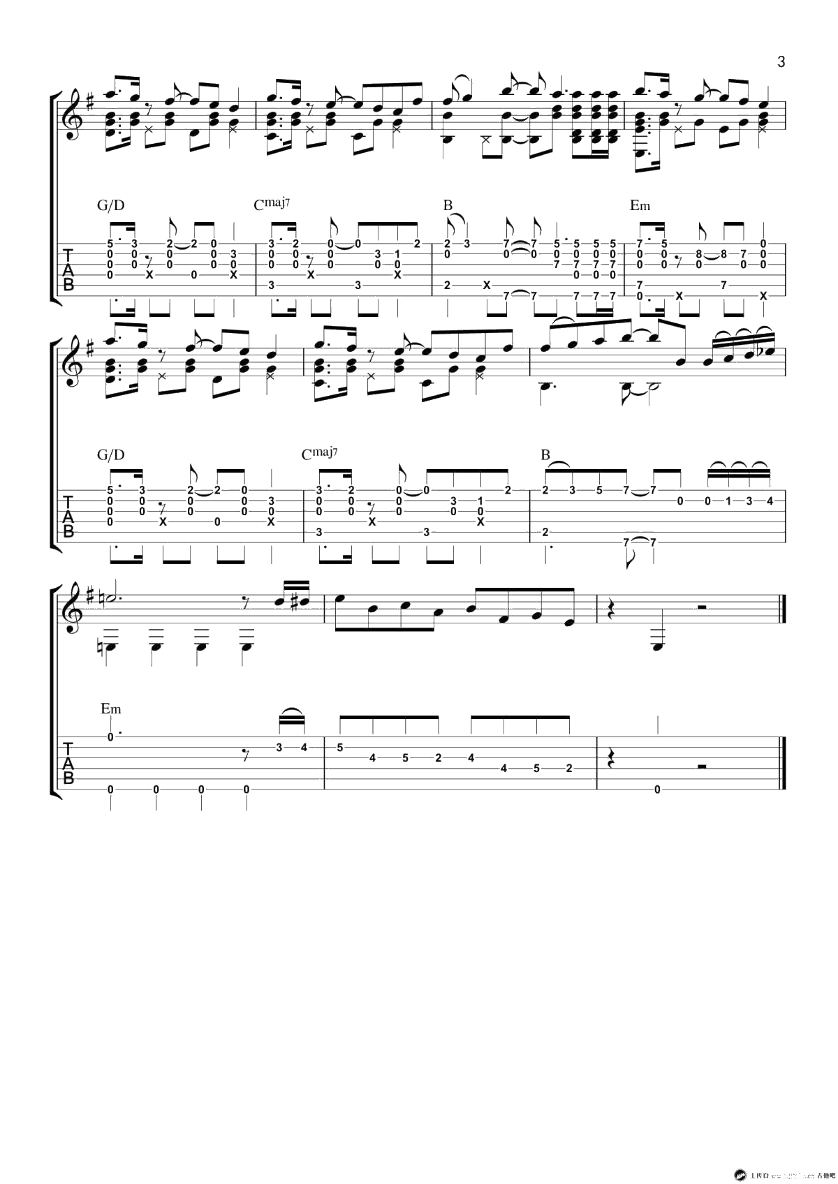 名侦探柯南指弹谱-吉他独奏谱-指弹-罗翔3