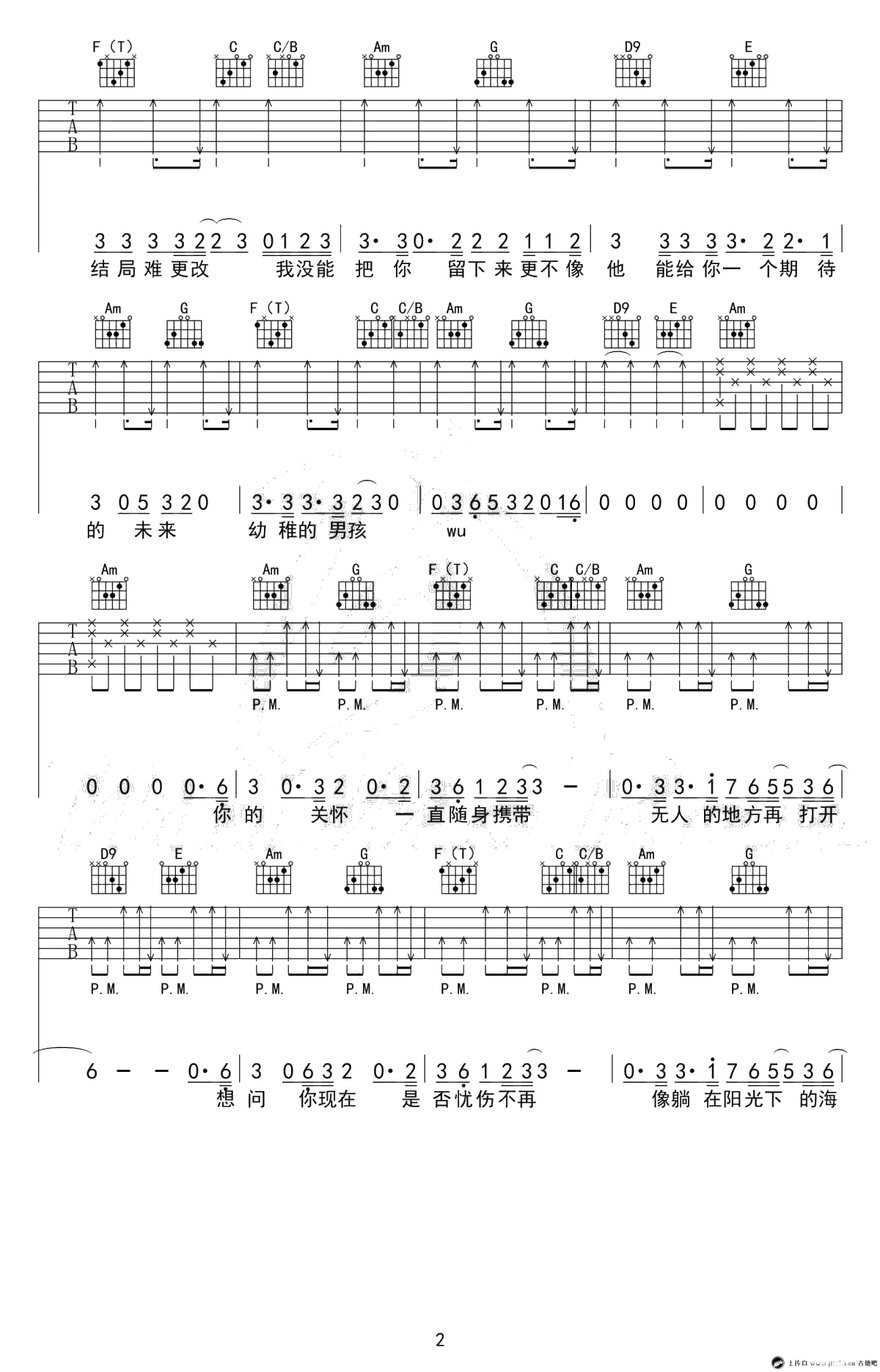 男孩吉他谱-梁博《男孩》六线谱-高清弹唱谱2