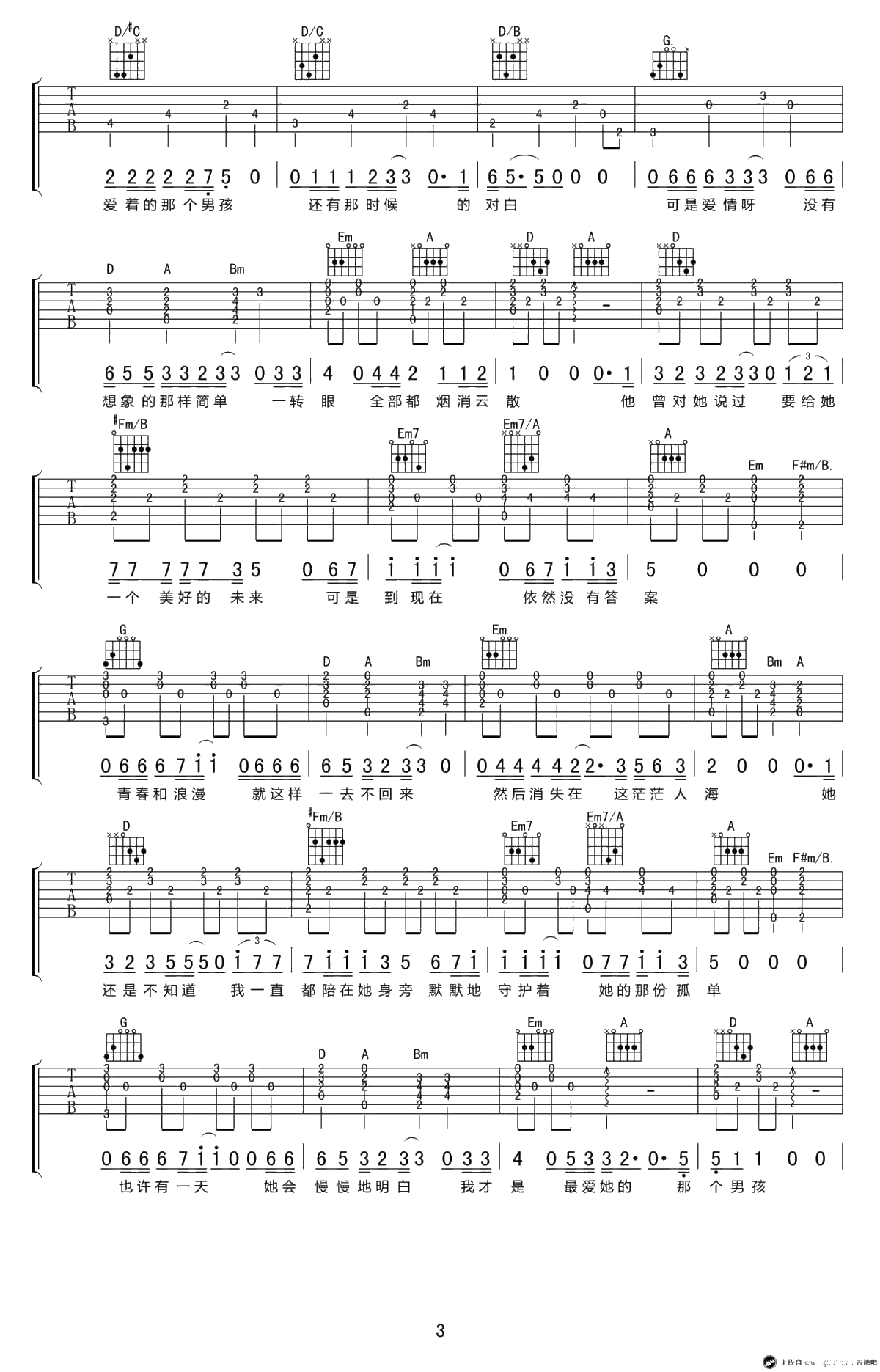 《杜小曼》吉他谱-刘小天D调弹唱谱-高清3