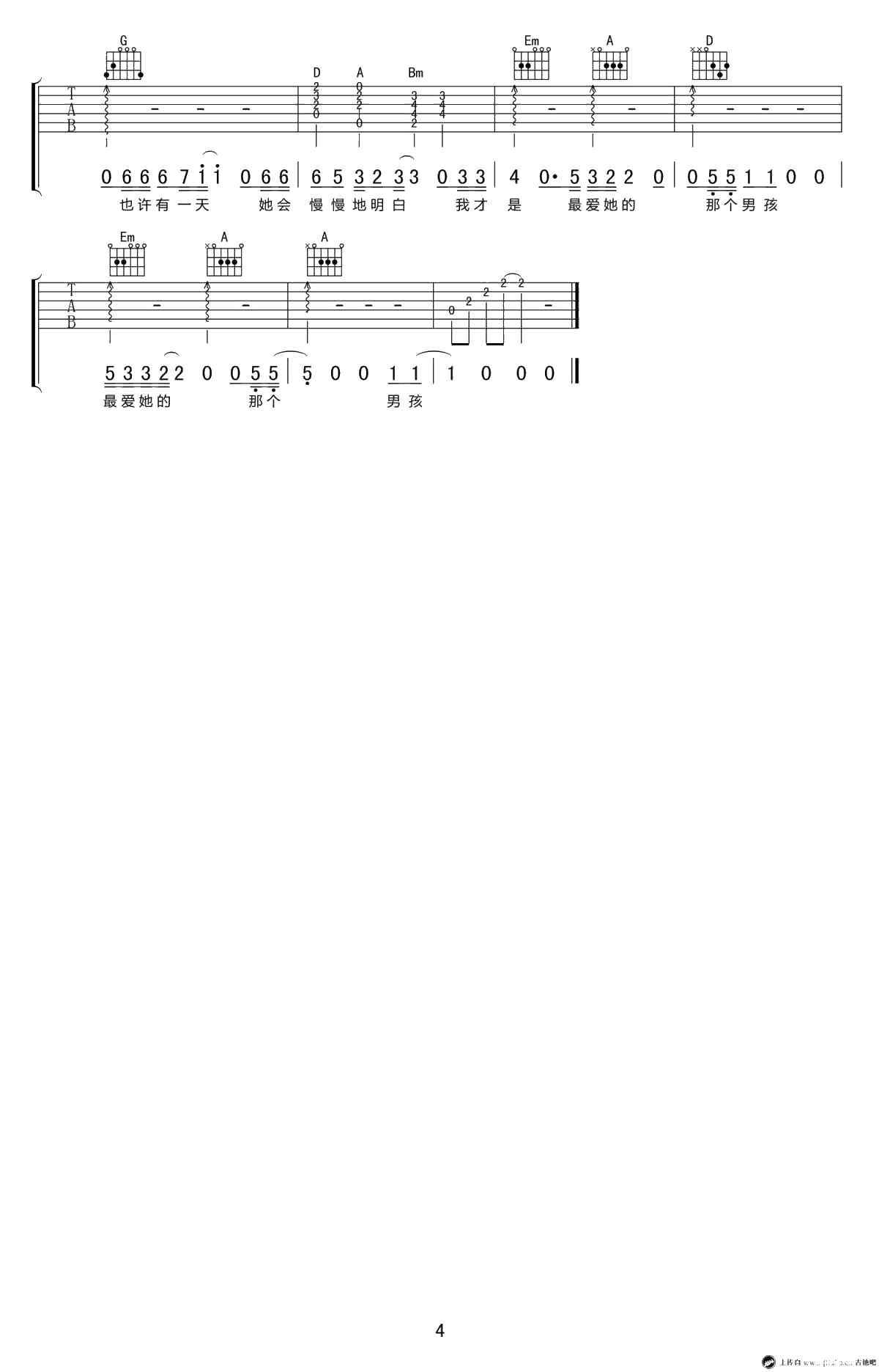 《杜小曼》吉他谱-刘小天D调弹唱谱-高清4