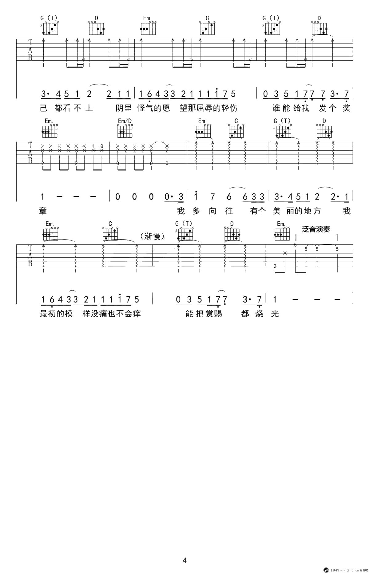高尚吉他谱-G调原版弹唱谱-高清-薛之谦4
