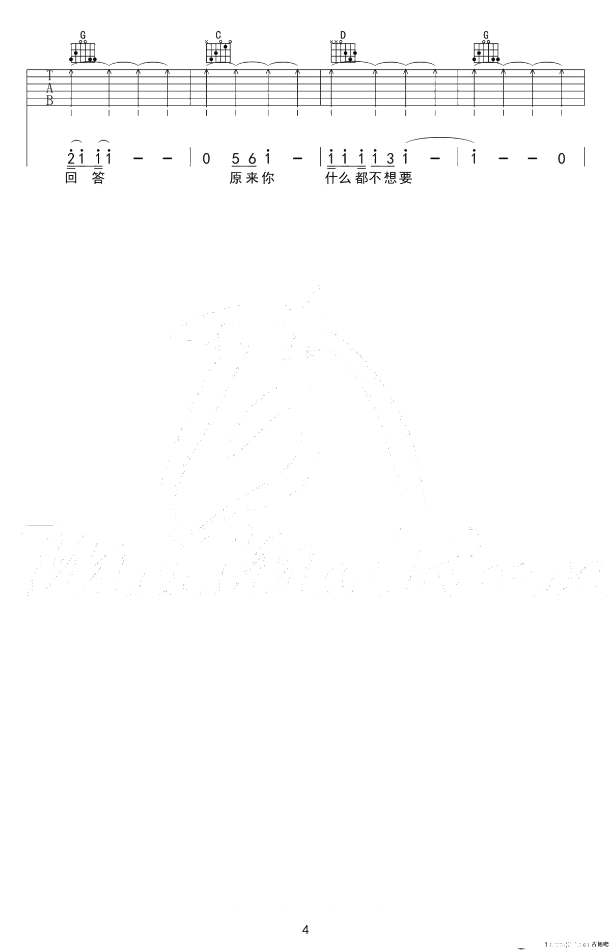 原来你什么都不想要吉他谱-G调高清弹唱谱-张惠妹4