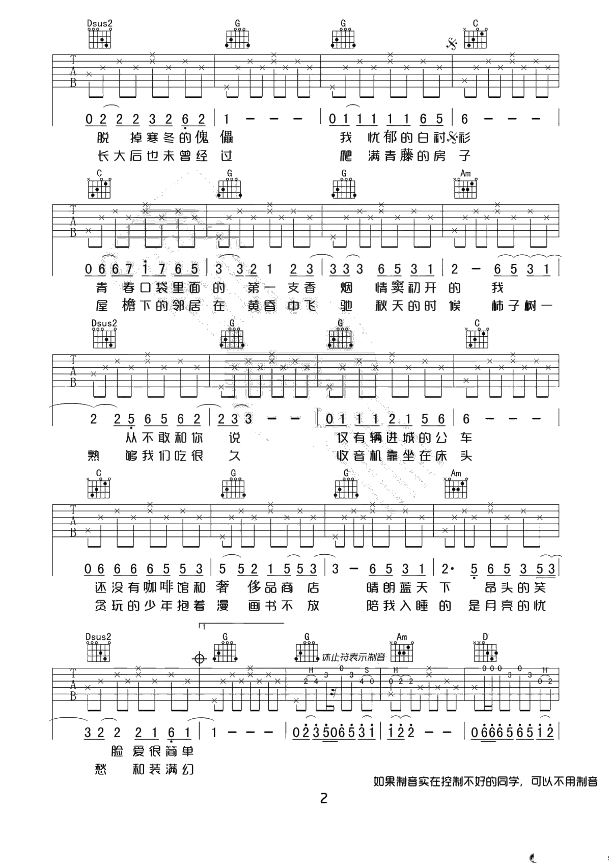 《少年锦时》吉他谱-赵雷G调简单版-带原版前奏2