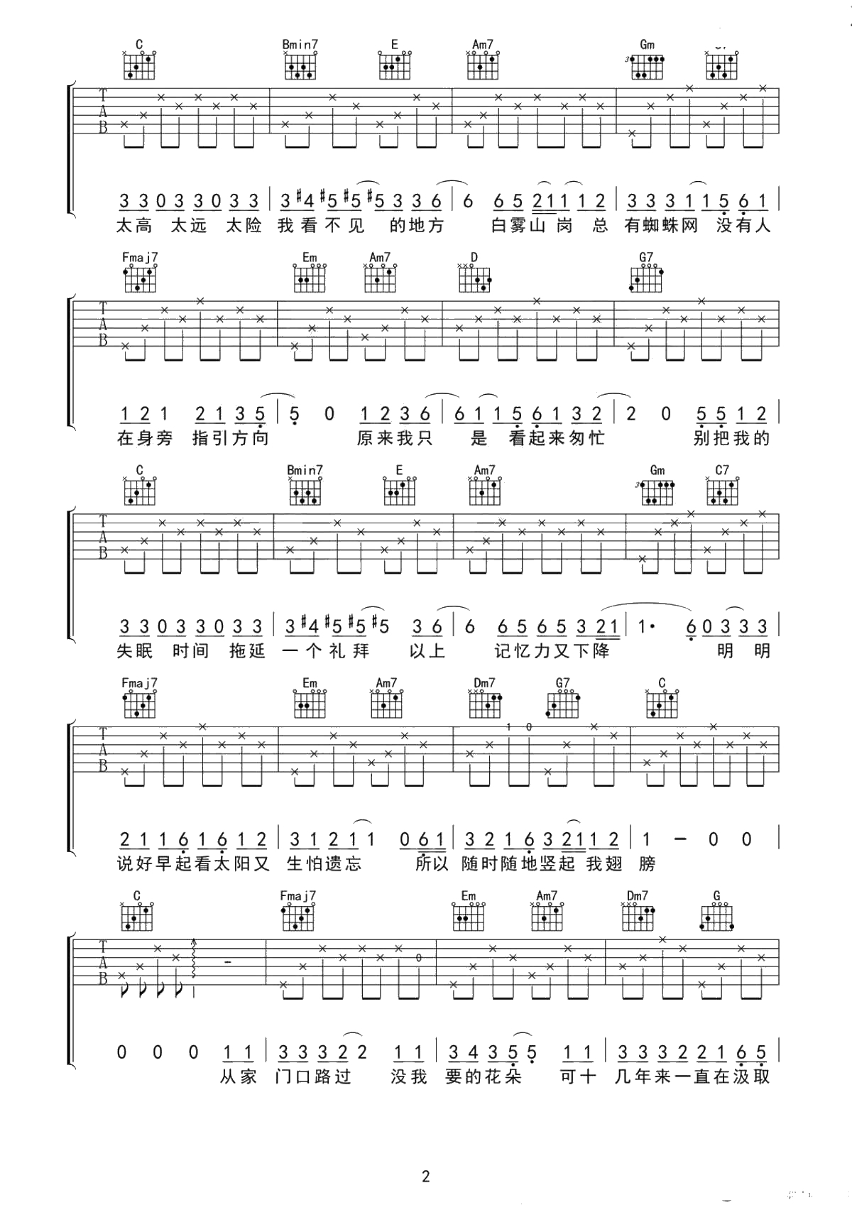 《蜜蜂》吉他谱-万玲琳C调版本-六线谱弹唱谱2