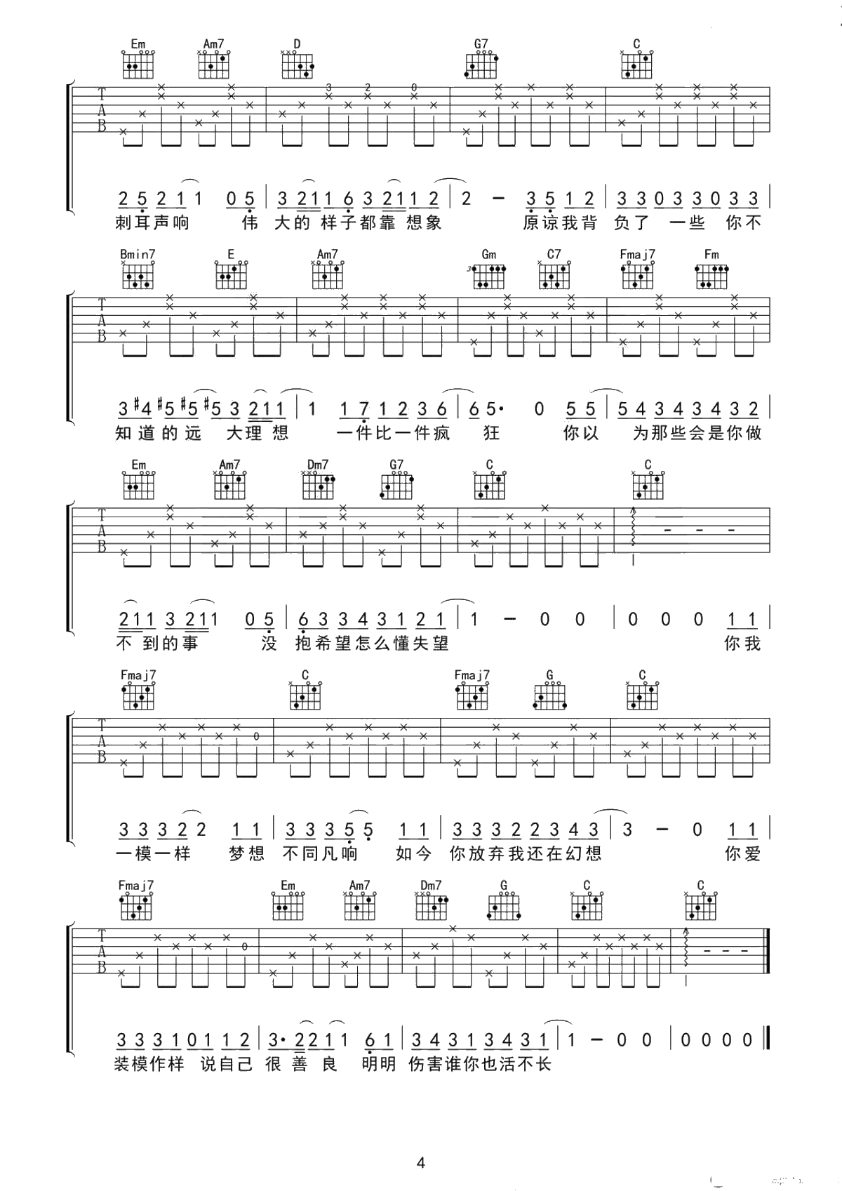 《蜜蜂》吉他谱-万玲琳C调版本-六线谱弹唱谱4